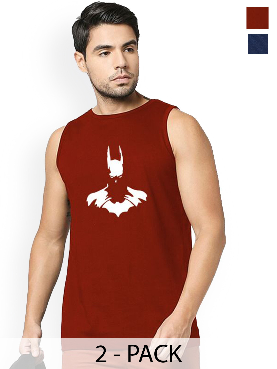 Organic Chics Pack Of 2 Printed Cotton Tank Vests Navy DC - Maroon Batman_S