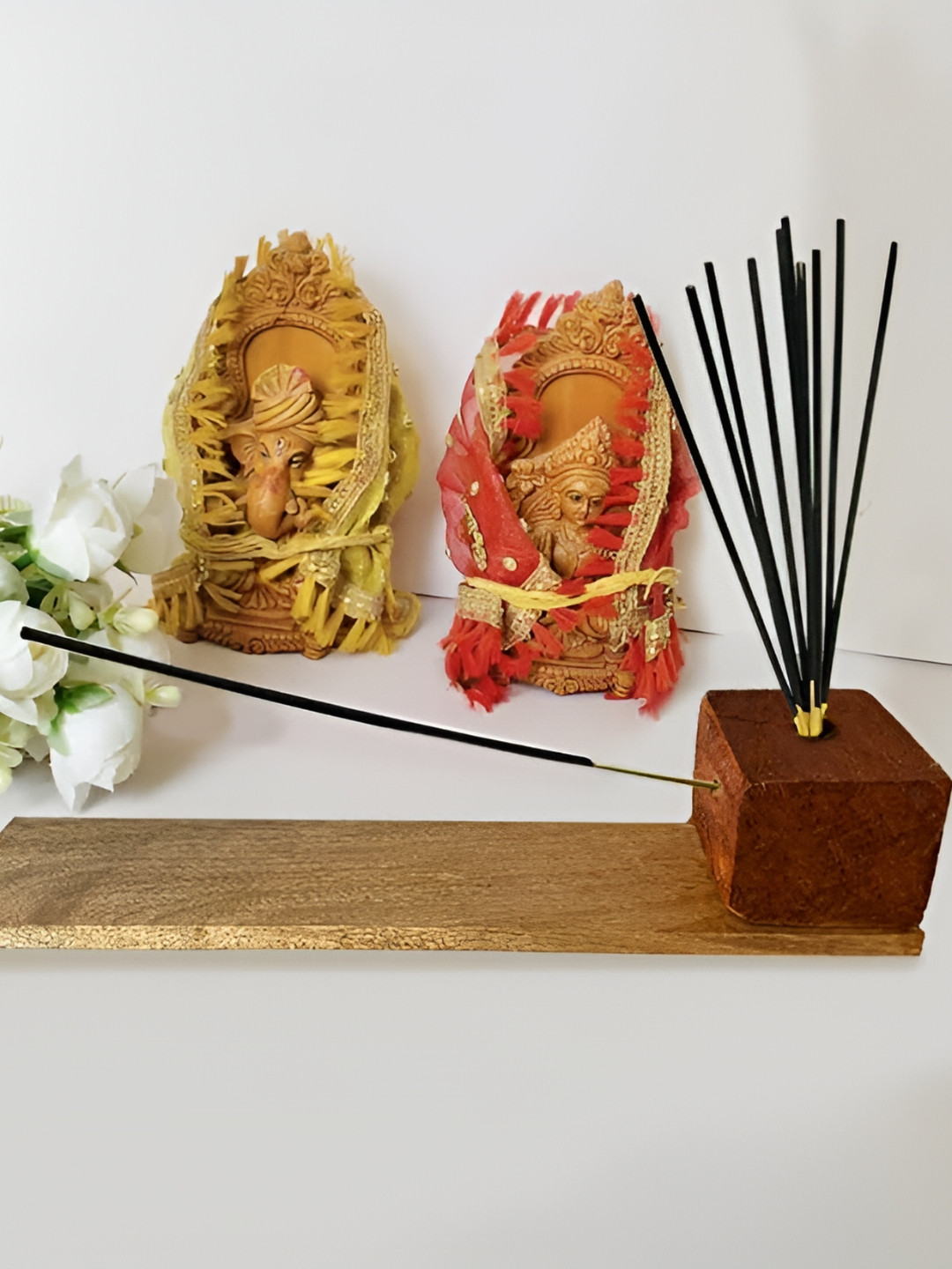 EMPEROR ART GALLERY Brown Jackfruit Wooden Incense Holder With Hardboard Base