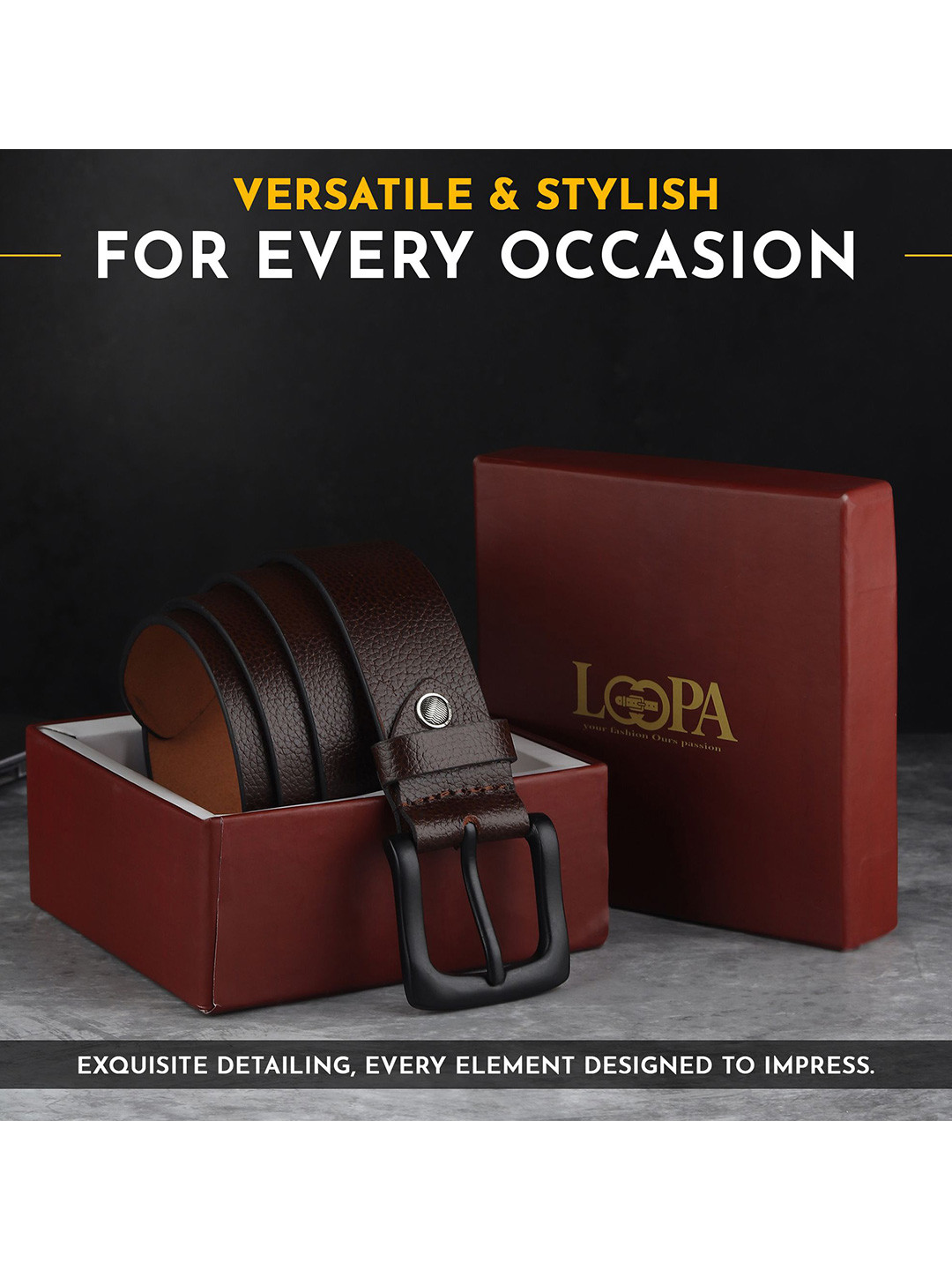 LOOPA Men Leather Formal Belt With Push Pin Closure