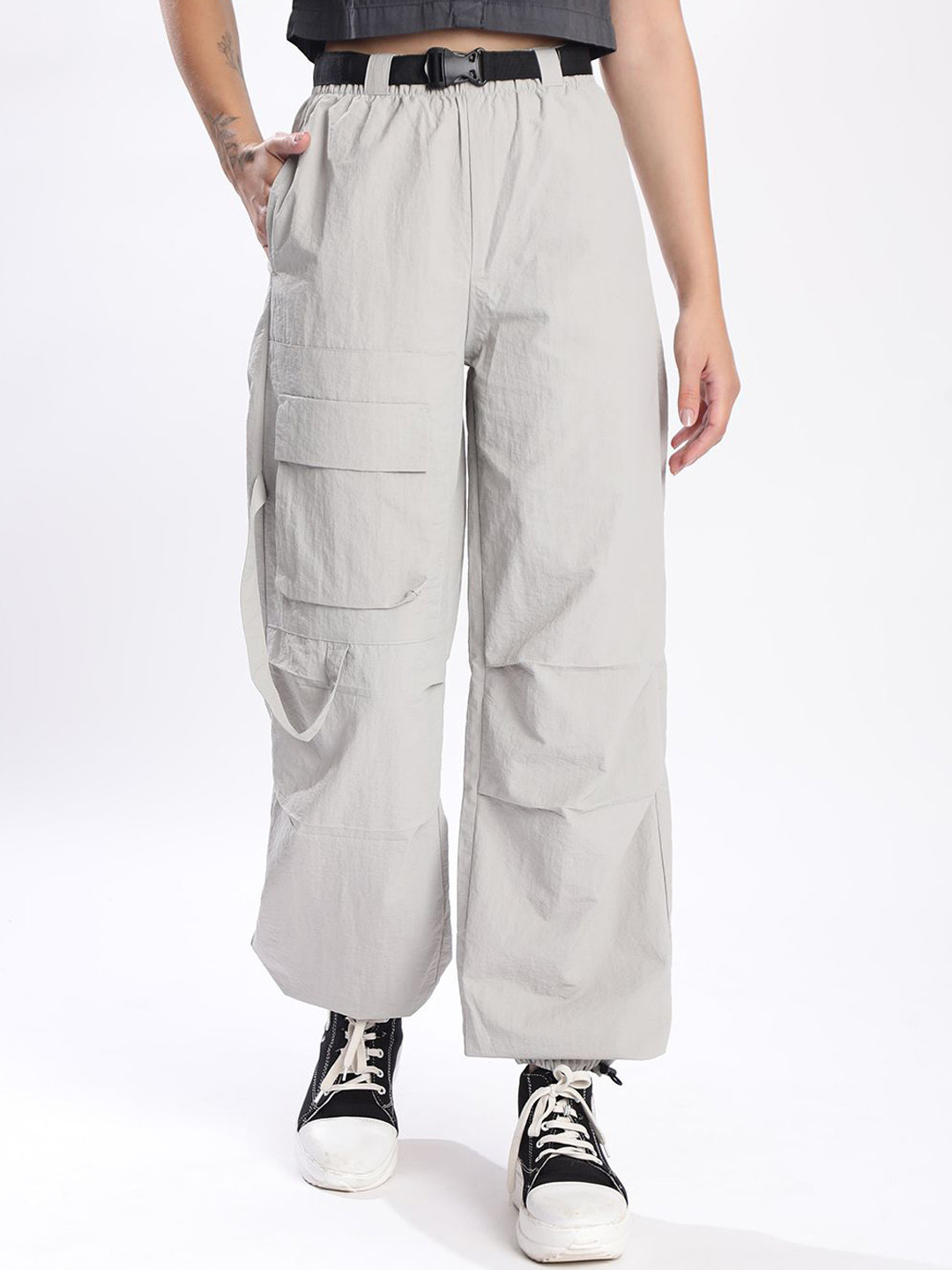 The Roadster The Lifestyle Co Women Nylon Parachute Fit High-Rise Cargo Trousers