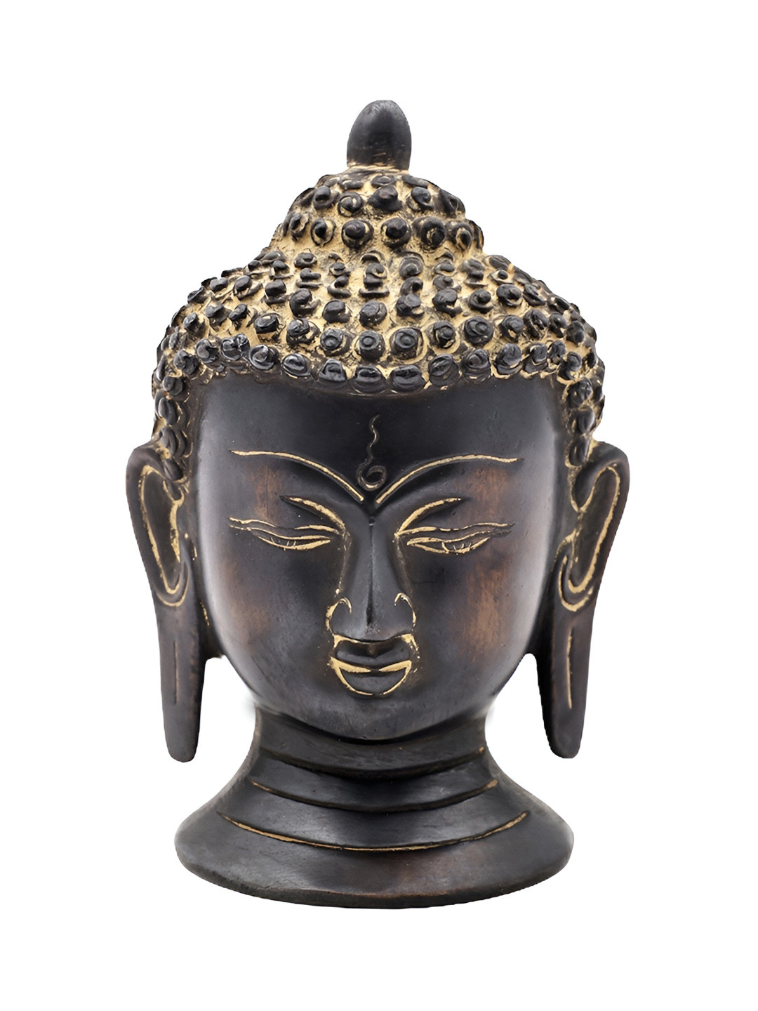 Exotic India Lord Buddha Head Black Brass Metallic Living Room Hand Made Medium Showpiece - 5 Inches