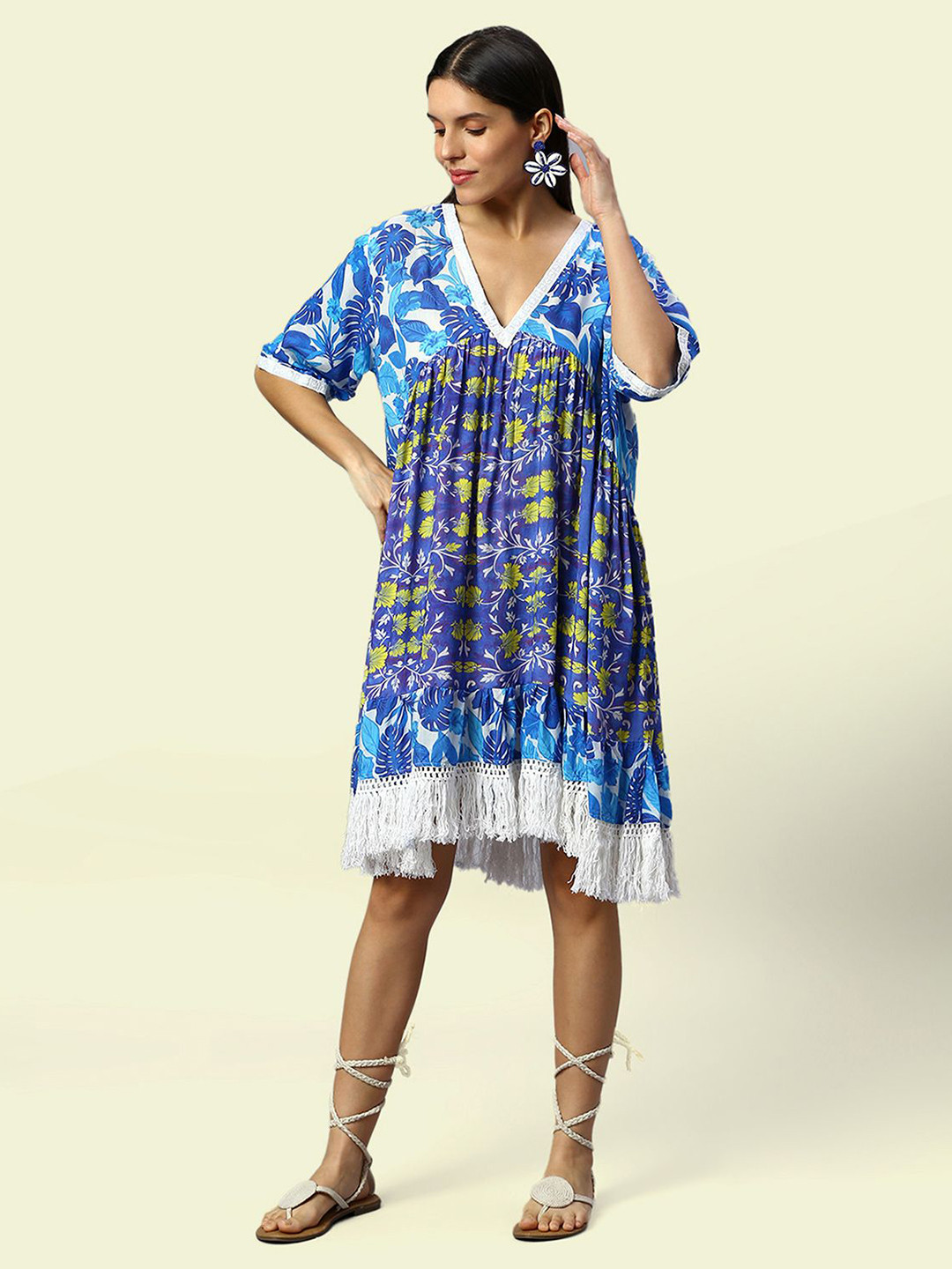 Noroke Floral Printed V-Neck Fit & Flare Dress