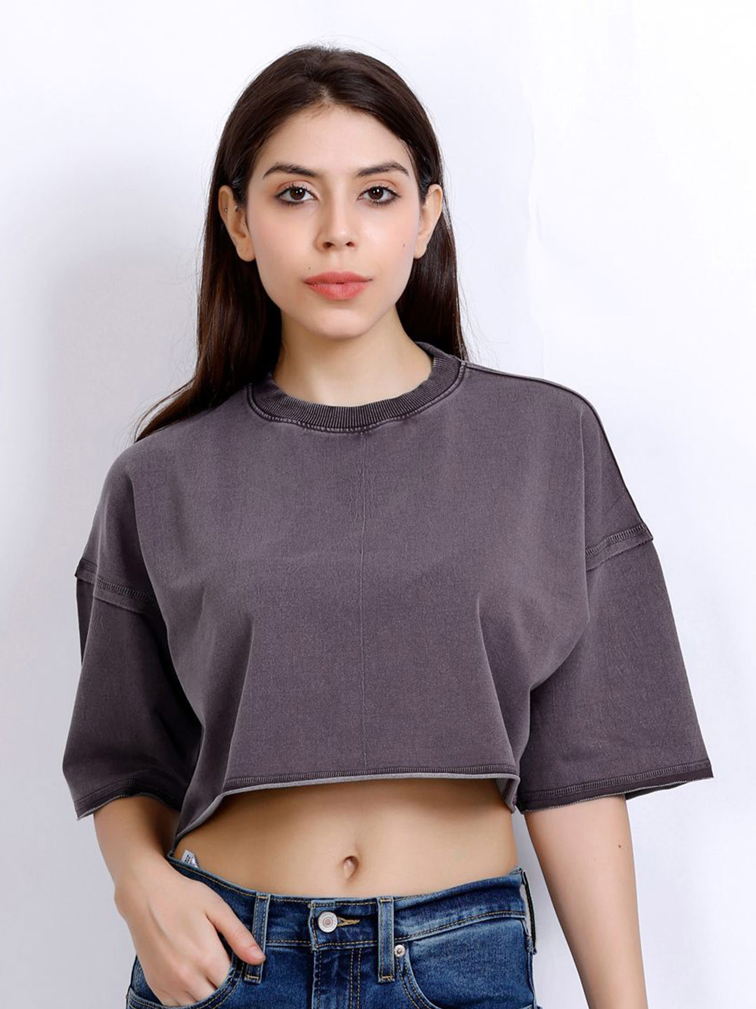 MX Miazi Xchange Women Cotton Round Neck Boxy Crop Top