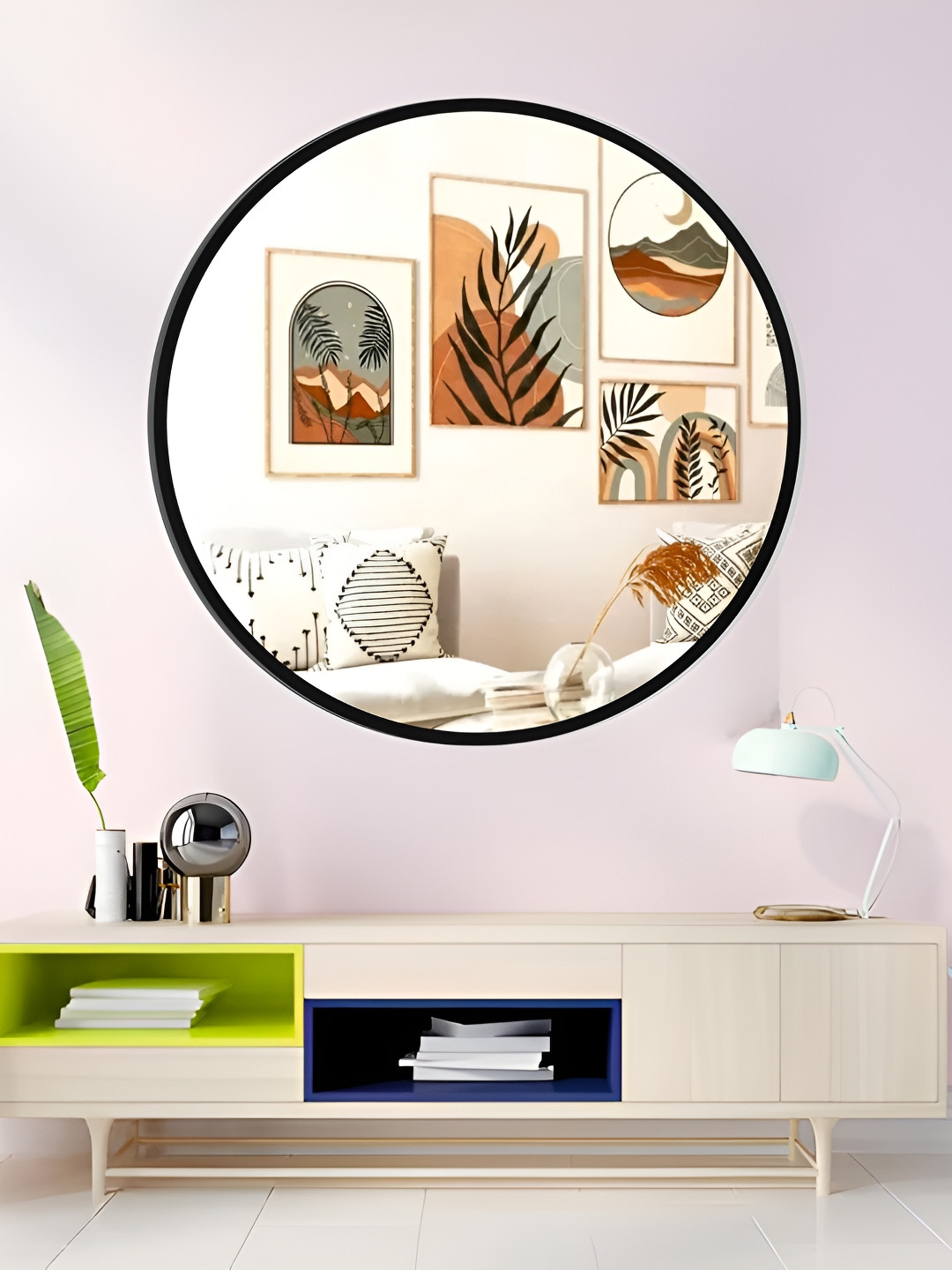 Ali.G.I Black Round Glass Wall Mirror