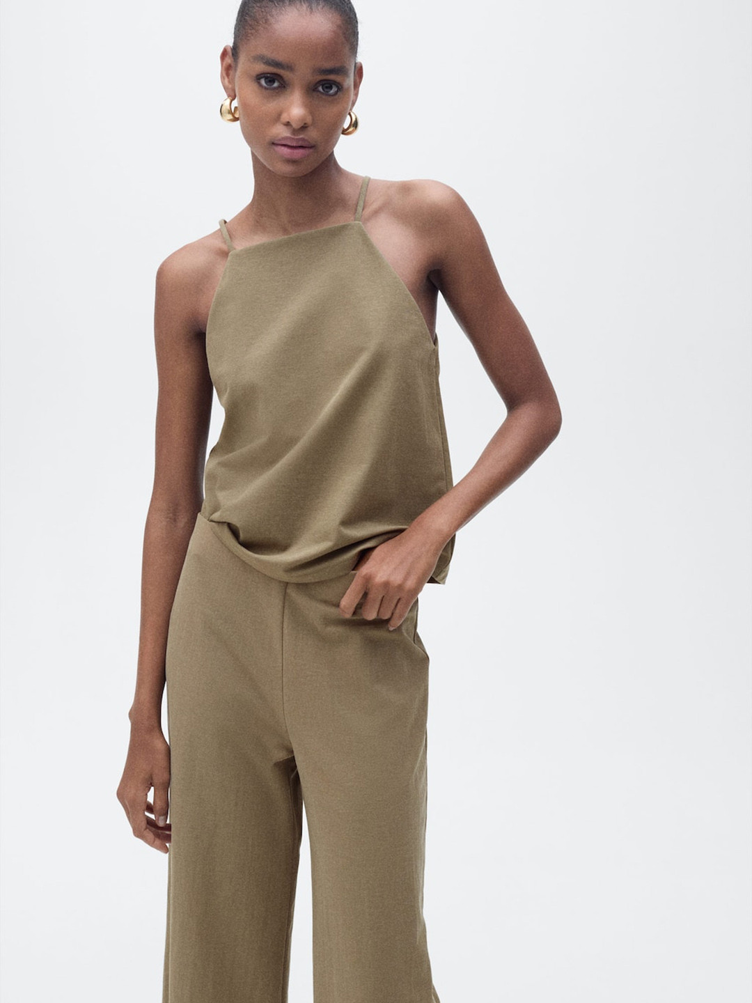 MANGO Shoulder Strap Cotton Linen Top