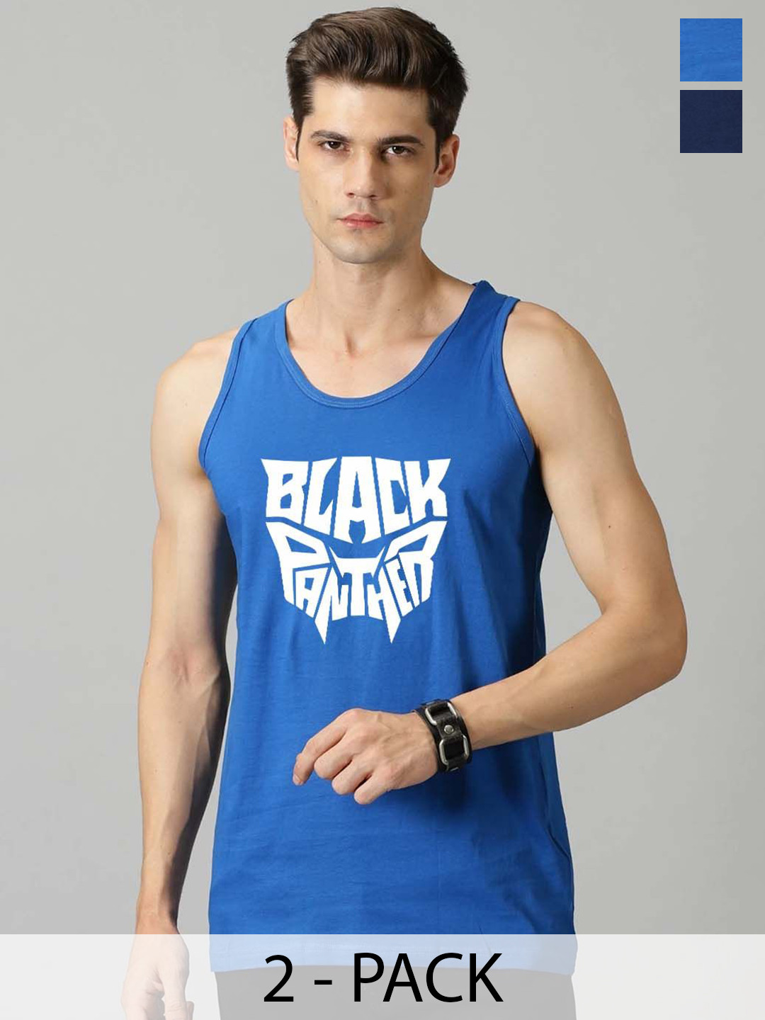 Organic Chics Pack Of 2 Printed Cotton Tank Vests Royal Panther - Navy Deadpool_S