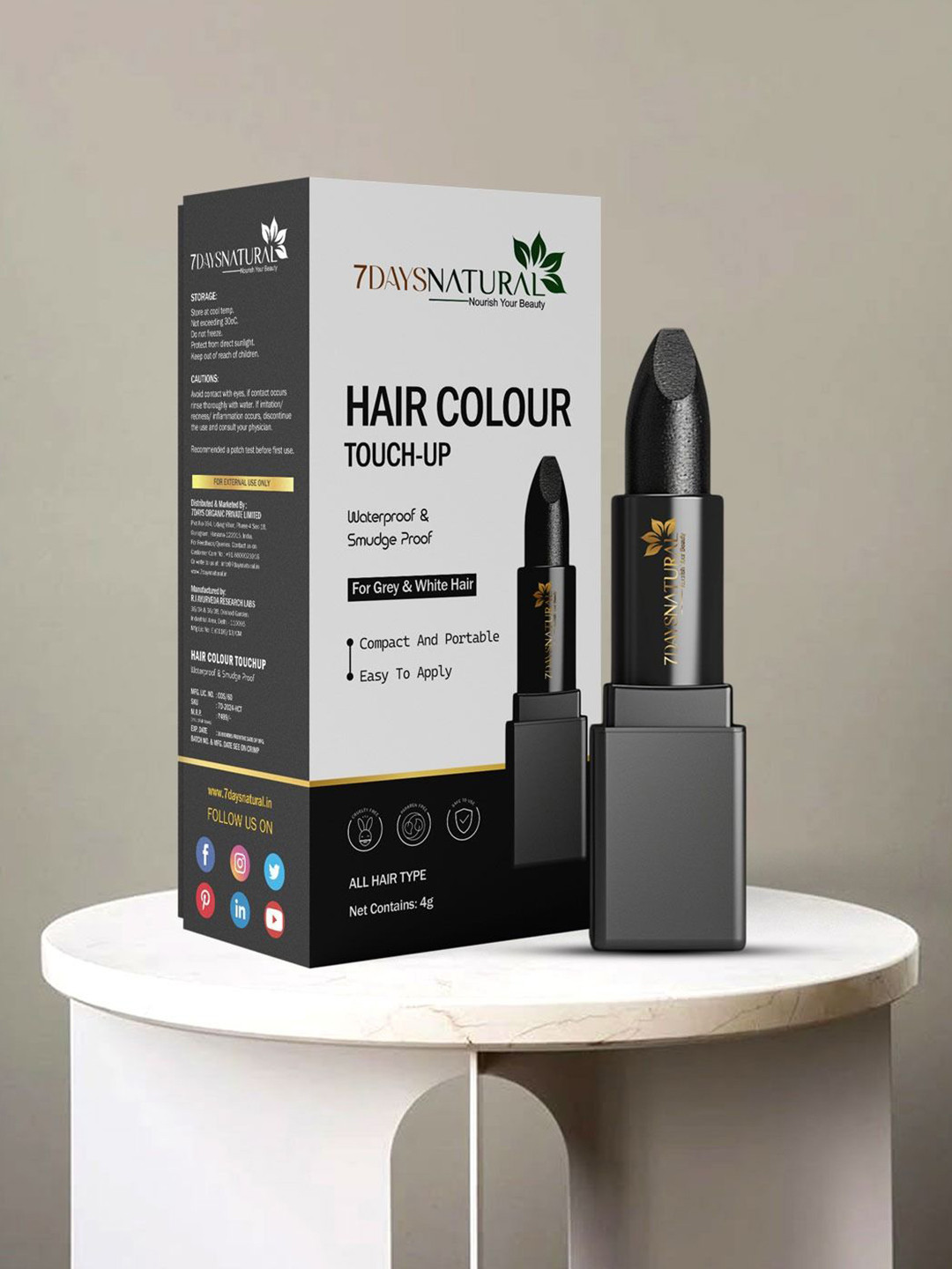 7DAYSNATURAL Set Of 2 Natural Water Proof Hair Colour Touch-Up Stick 4g Each