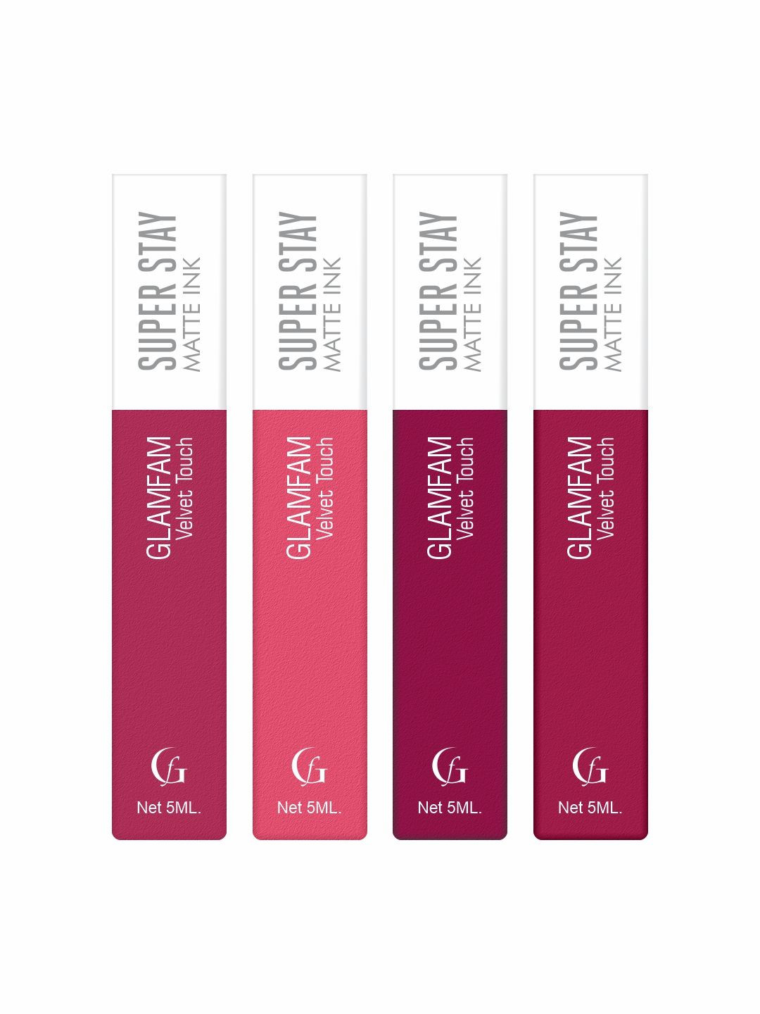 GlamFam Set Of 4 Super Stay Velvet Touch Liquid Matte Lipstick 5ml Each Shade -09-10-11-12