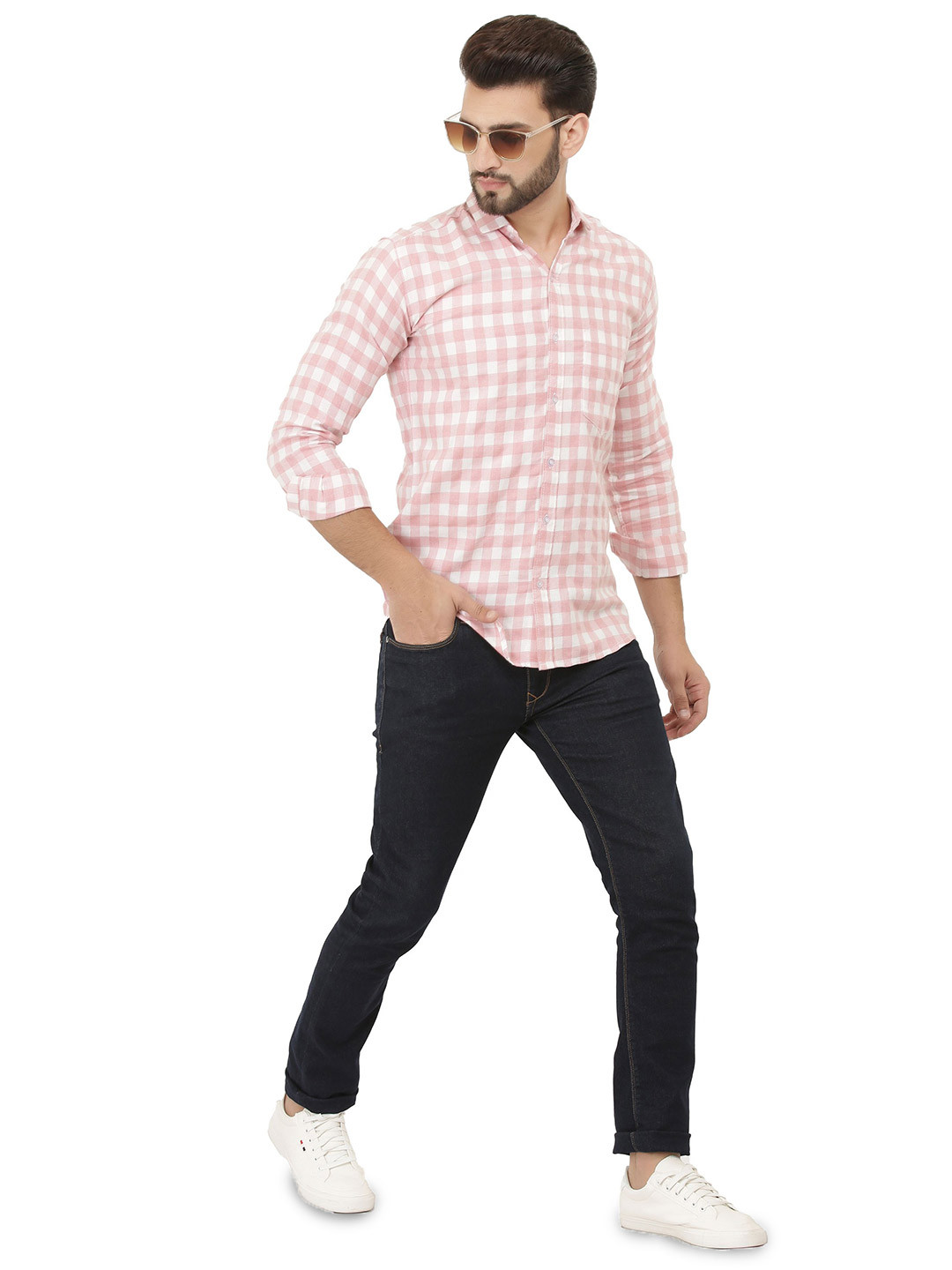 VED ELEGANT Men Cotton Checked Spread Collar Slim Fit Shirt