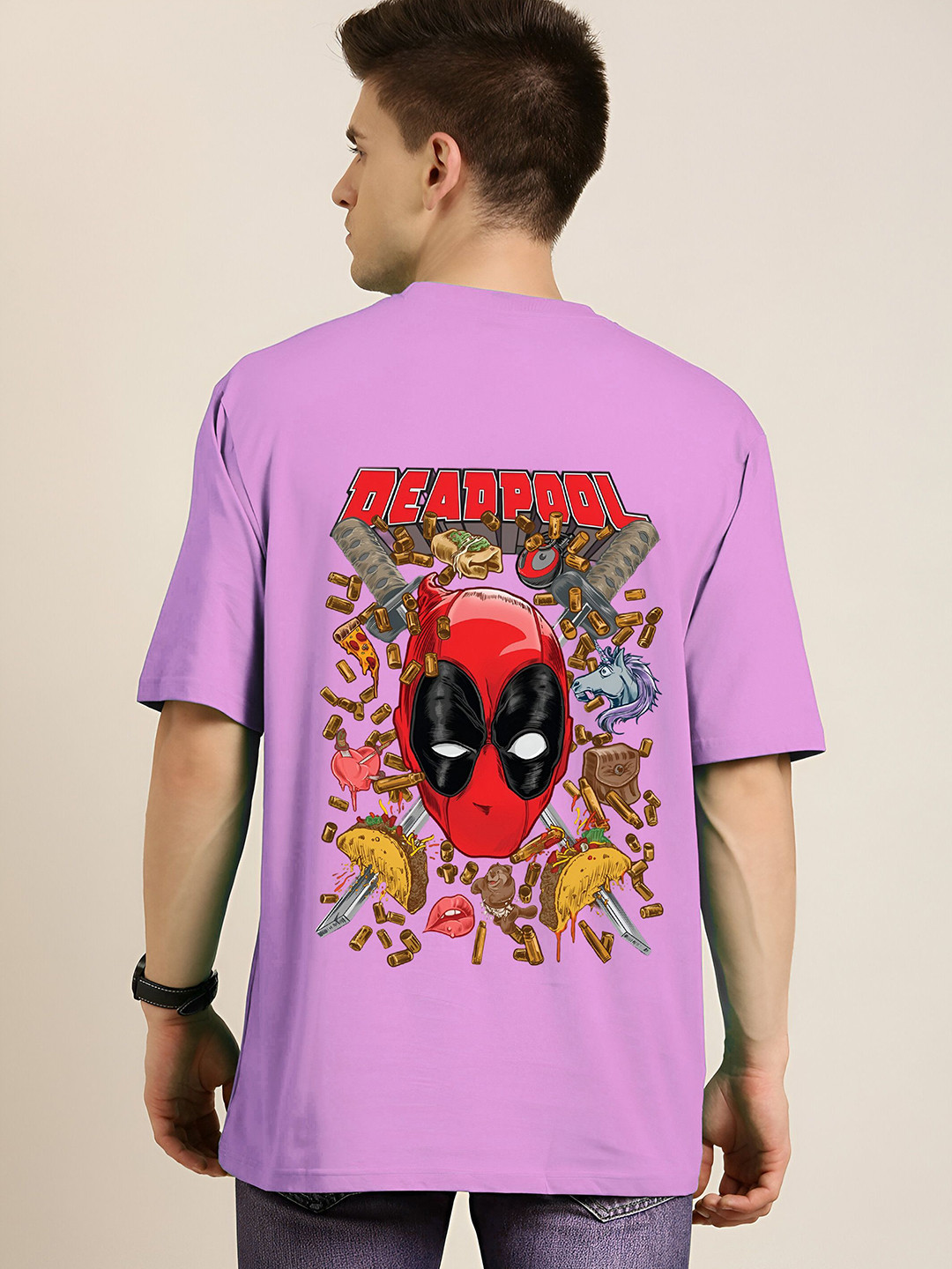 Jack Paris Men Deadpool Graphic Printed Relaxed Fit Cotton T-shirt