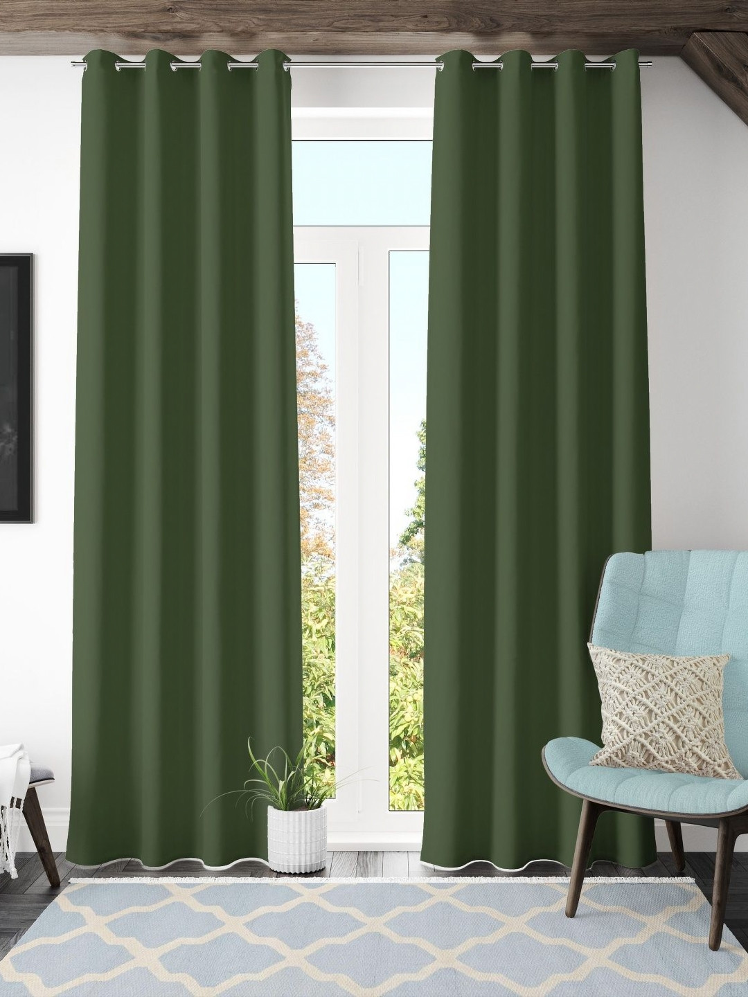 Galaxy Home Decor Green 2 Pieces Black Out Door Curtain