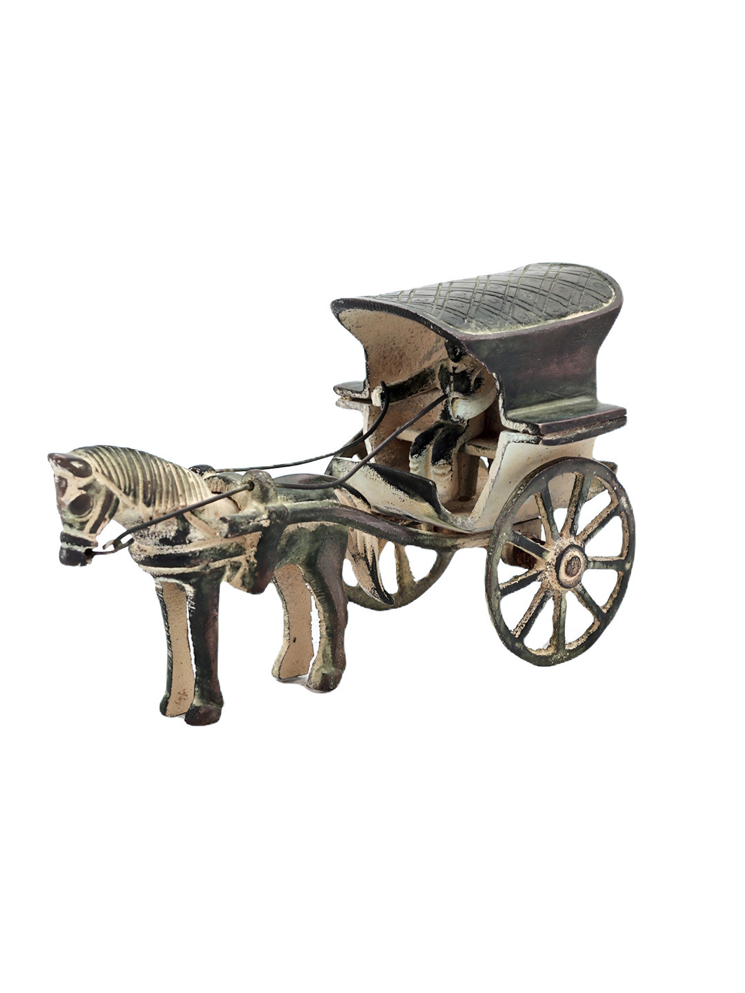 Exotic India Vintage Horse Cart Silver Brass Metallic Home Office Hand Made Medium Showpiece - 3 Inches