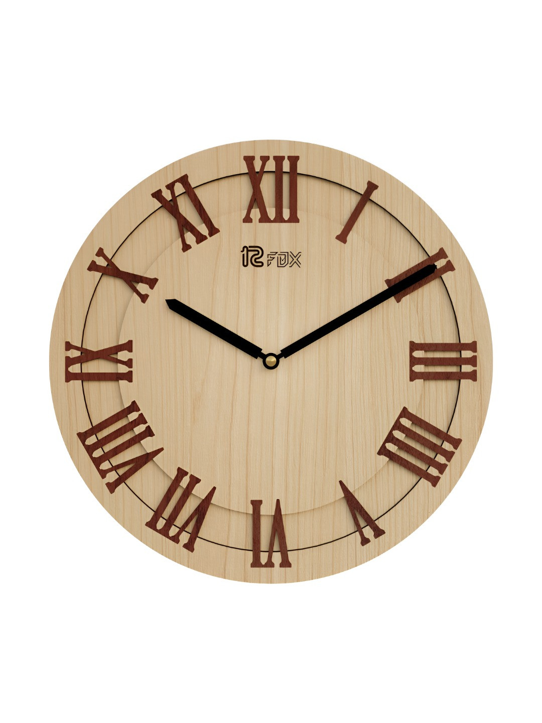 12 fox Beige Contemporary Analogue Round Wooden Wall Clock