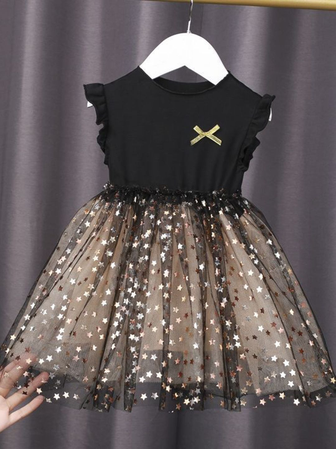 YK Stars Printed Round Neck Fit and Flare Above Knee Dress