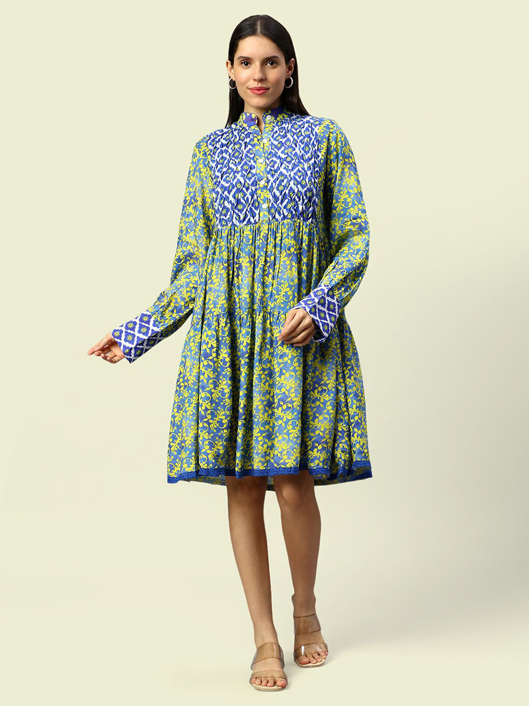 Noroke Women Ethnic Motifs Prined Gathered Or Pleated Fit And Flare Knee Length Dress