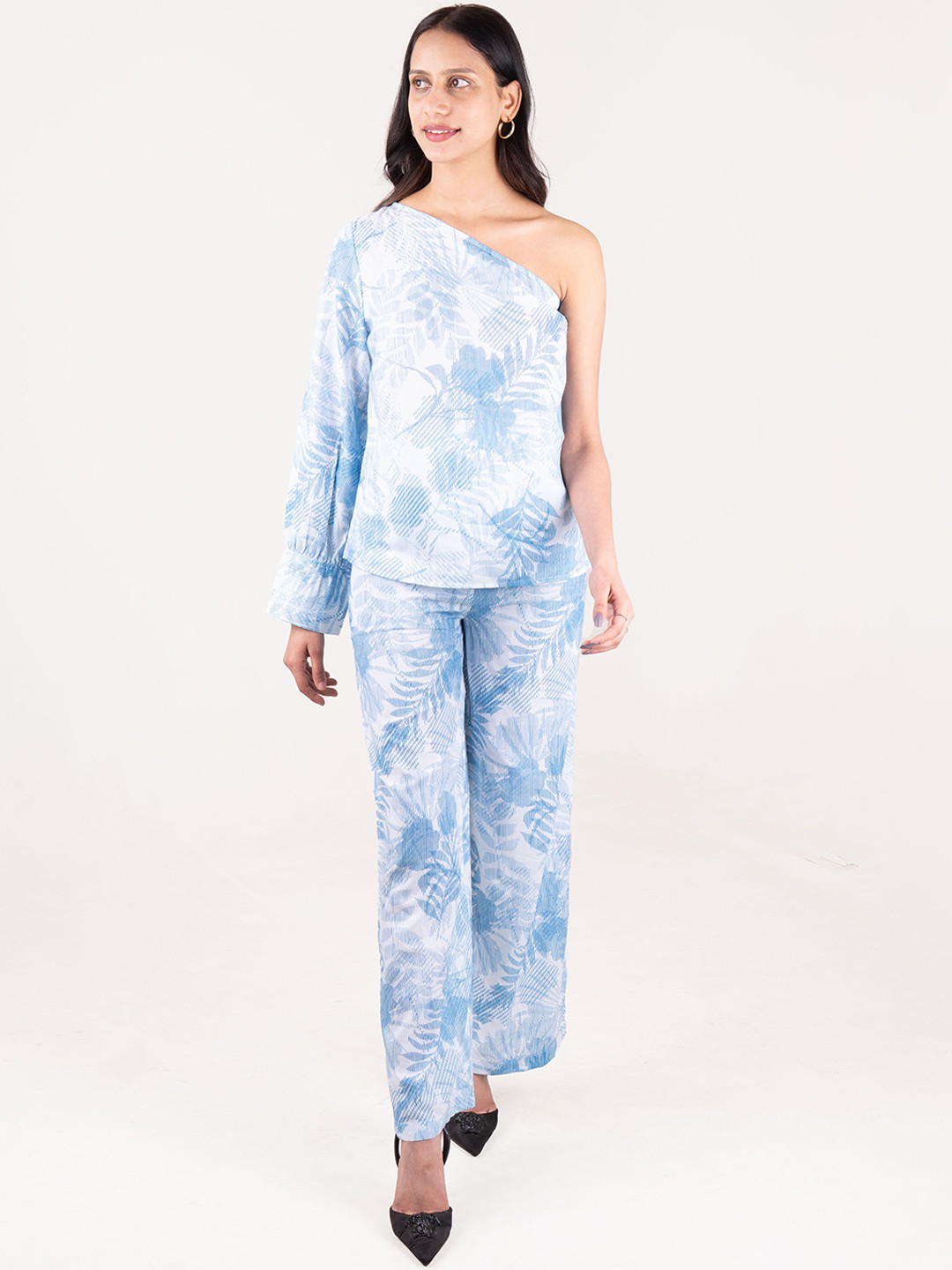 Moda Rapido Printed One-Shouldered Neck Top With Trouser Co-Ords