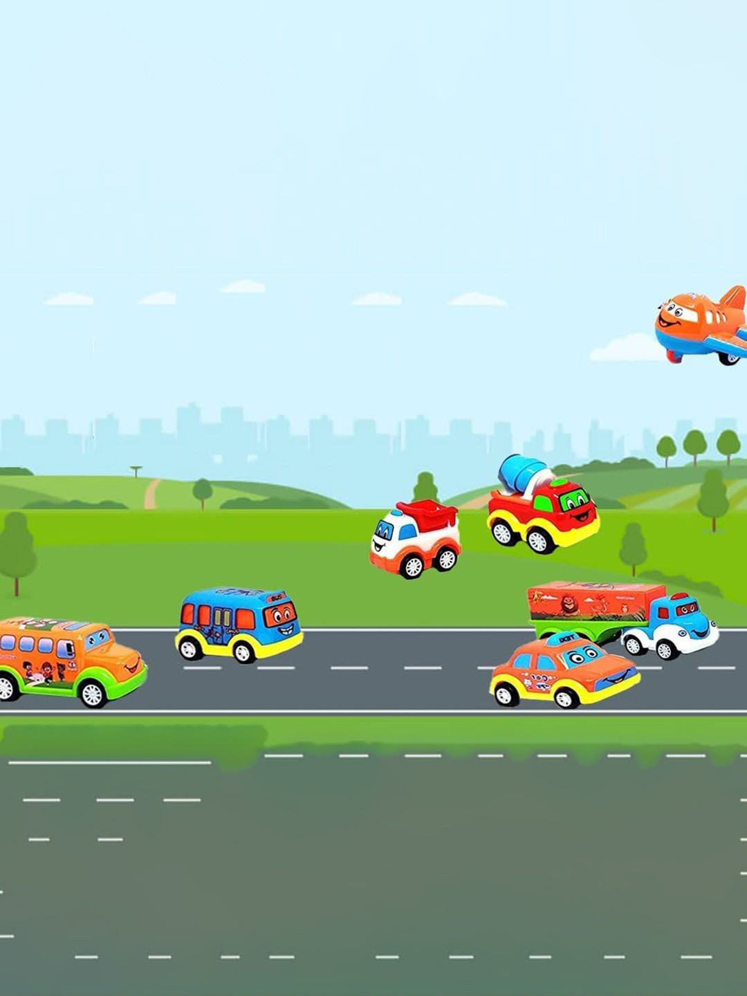 PIPALIYA Kids 7-Pcs Friction Powered Pull Back Toy Vehicles