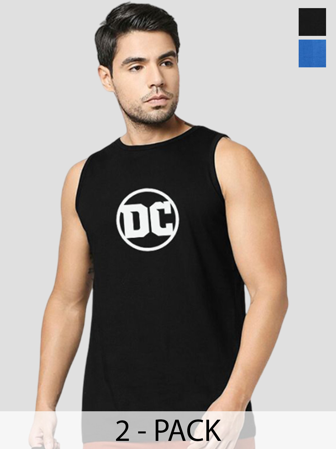 Organic Chics Pack Of 2 Printed Cotton Tank Vests Black DC - Royal Batman_S