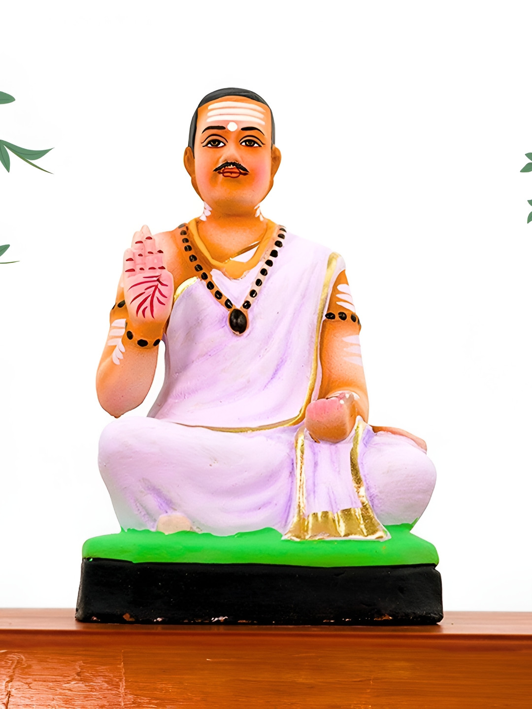 PujaNPujari Basaveshwar Maharaj Clay Golu Doll Brown Fabric Natural Prayer Room Medium Showpiece - 7.9 Inches