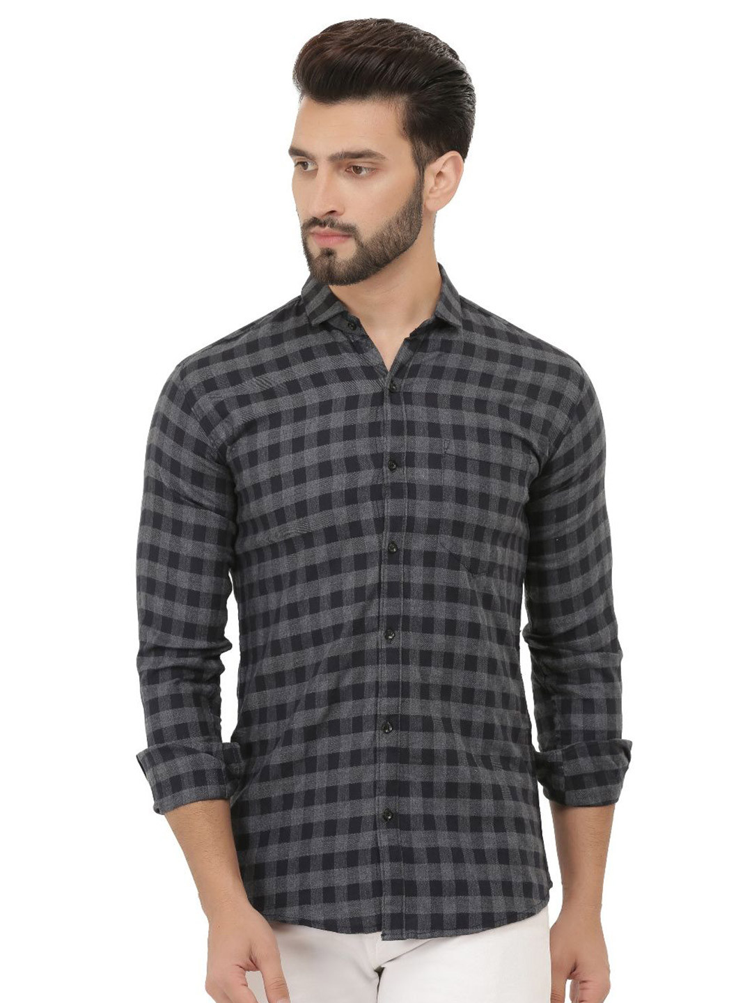 VED ELEGANT Men Checked Spread Collar Casual Shirt
