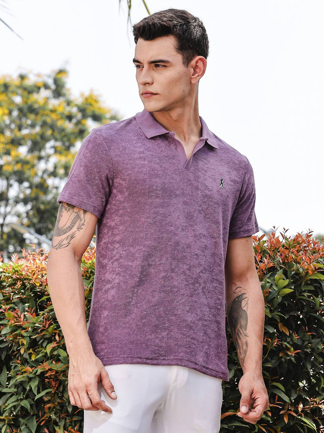 Thomas Scott Men Towel Terry Polo Collar T-shirt