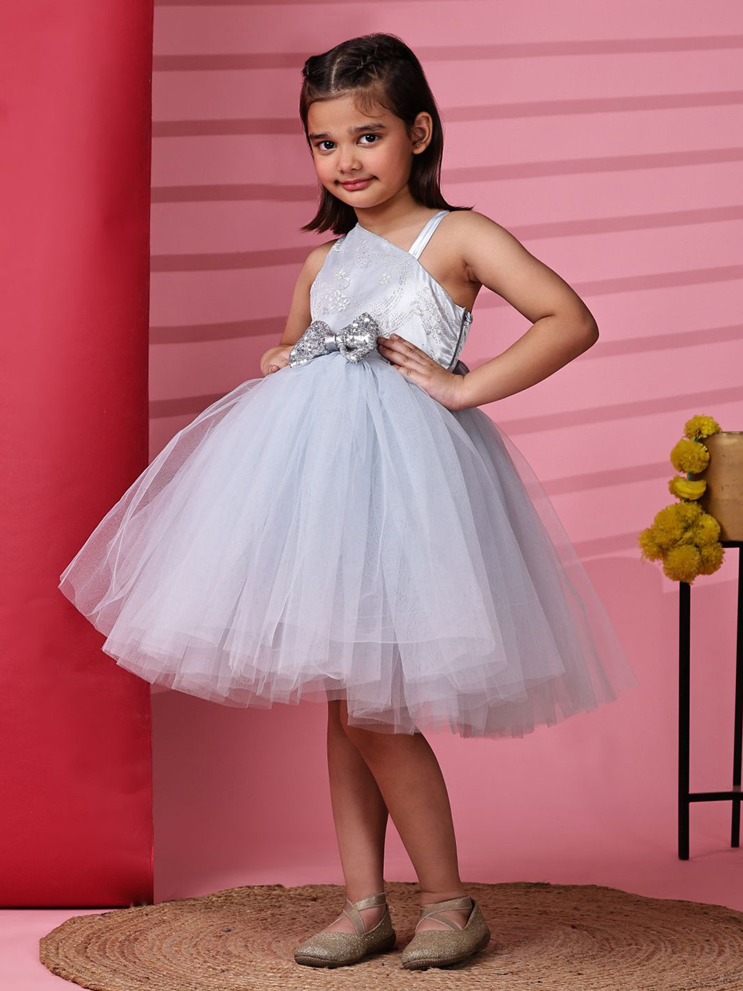 Toy Balloon kids Girls Bow Detail Net Fit & Flare Dress