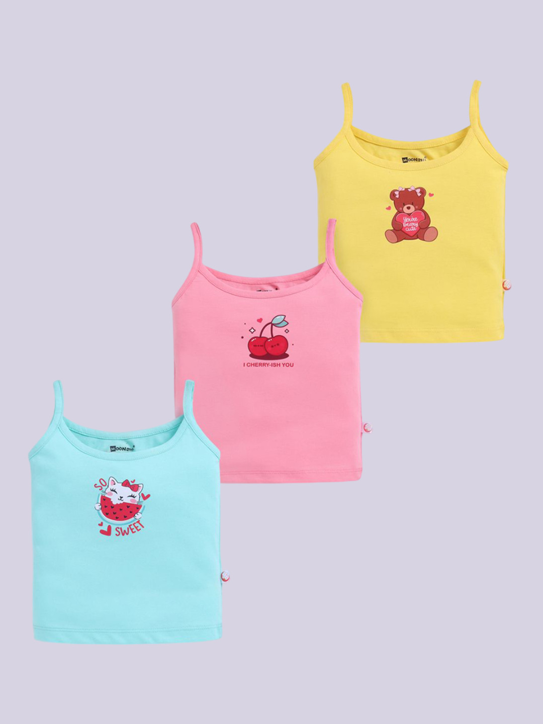 MooNKids Infants Pack Of 3 Printed Pure Cotton Vests R1-MK_Slip_3 p.blu ylw pnk