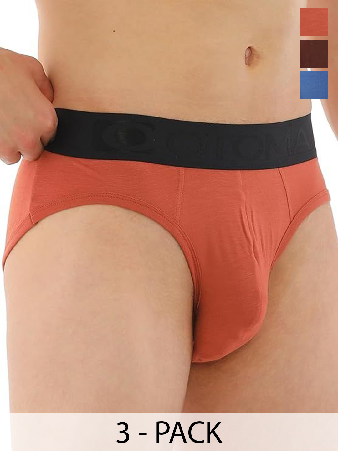 OTOMAN Pack Of 3 Mid Rise Breathable Briefs 3-SOLID-BRIEF-ORANGE-S