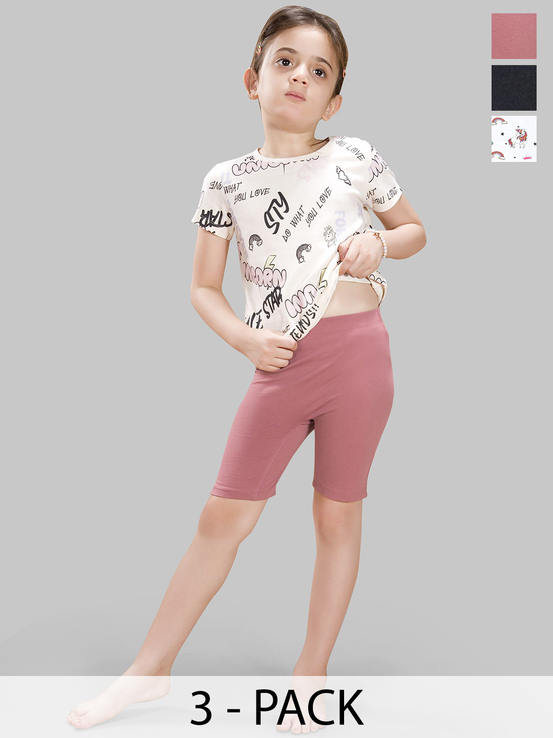 TRESNOVA Girls Pack Of 3 Printed Cycling Sports Shorts with Antimicrobial Technology