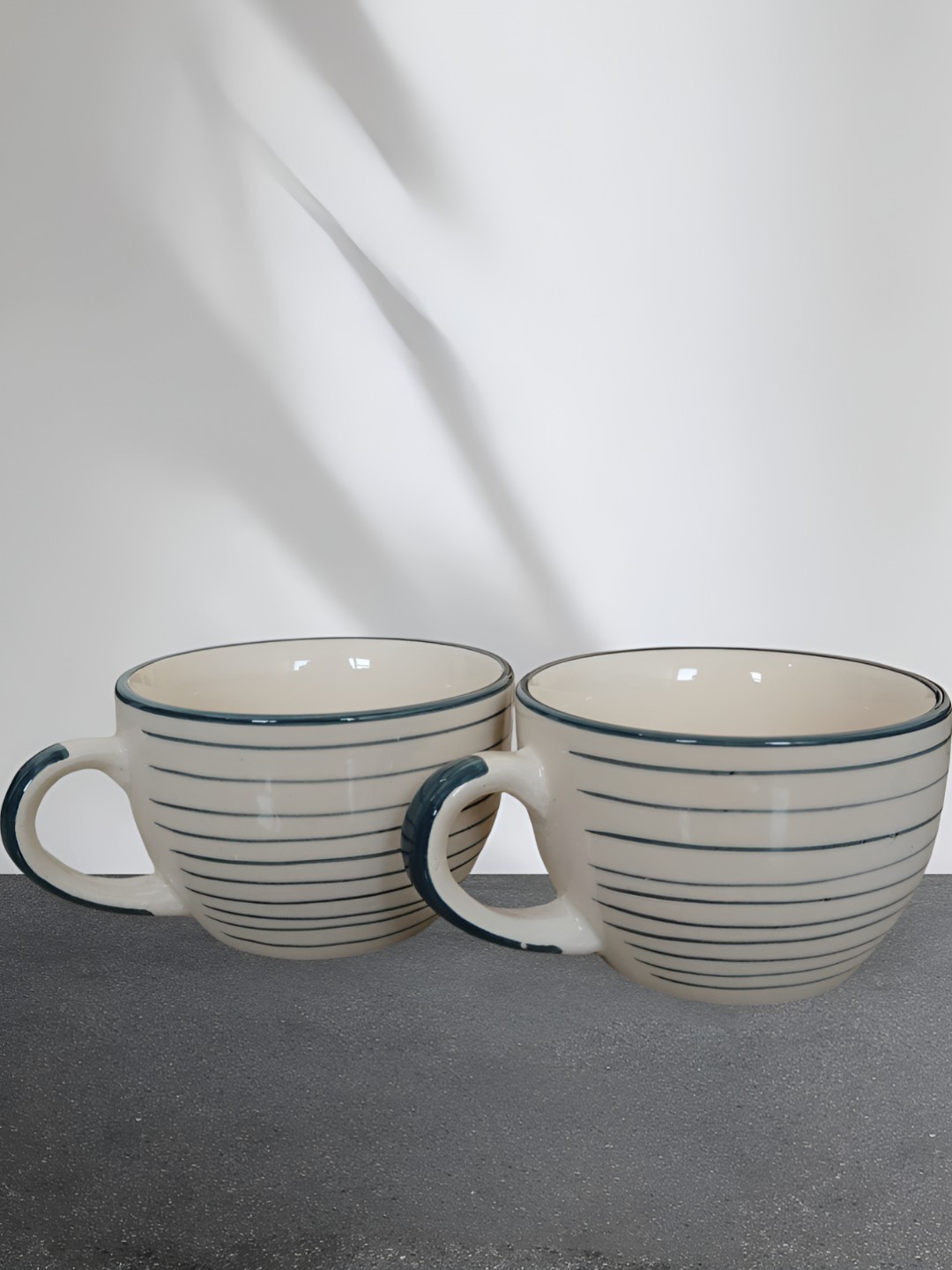 Calcine Industries Cream & Green 2 Pieces Ceramic Microwave Safe Glossy Core Bowls