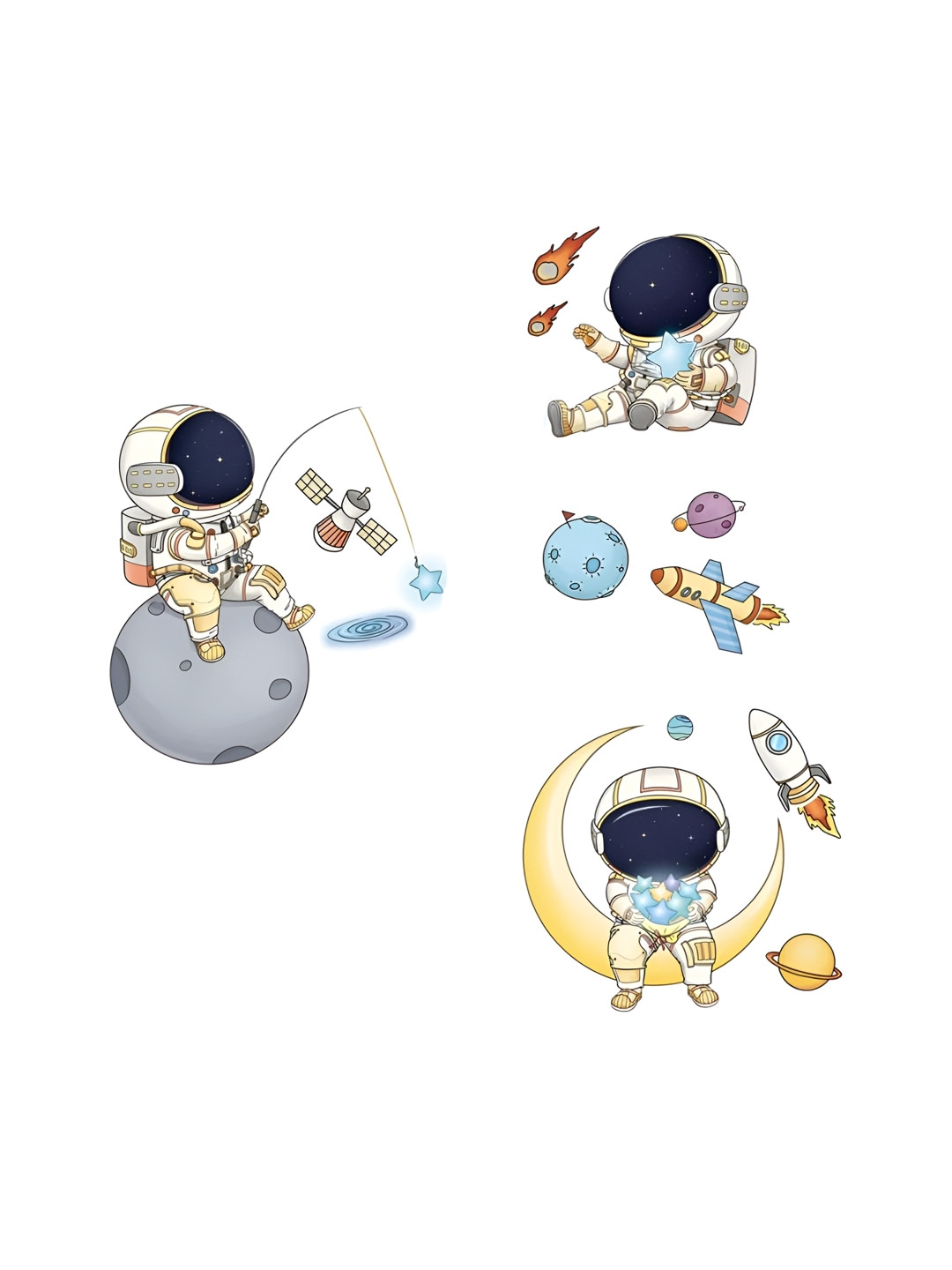 prettykrafts Yellow & Blue Astronaut Waterproof Wall Sticker