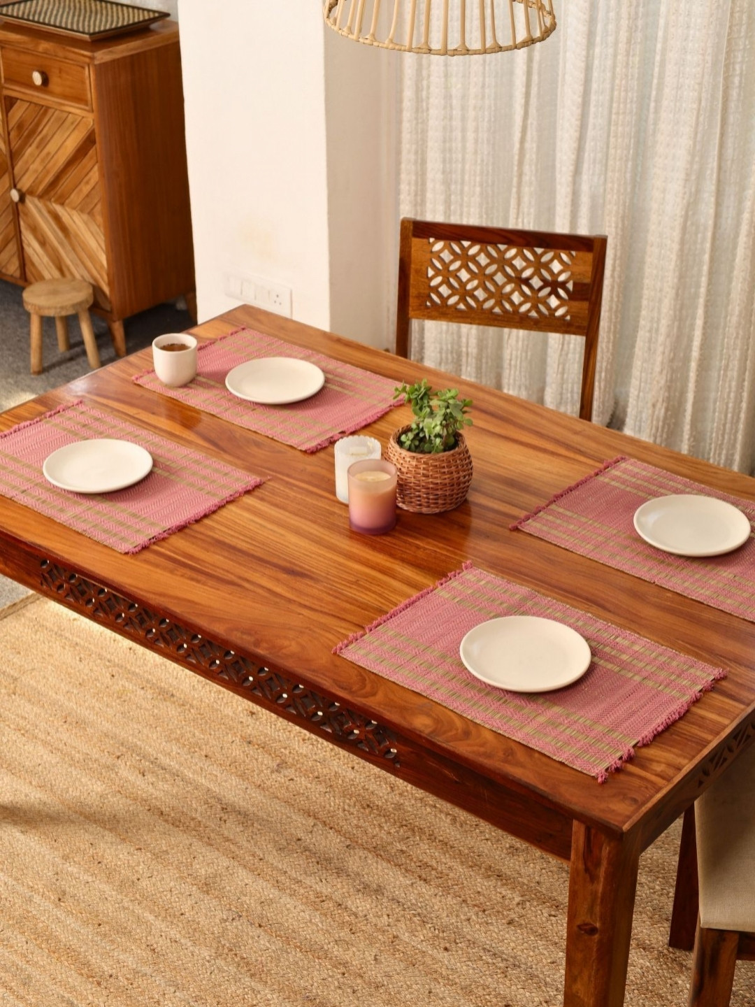 Peepul Tree 4Pcs Pink & Beige Textured Table Placemats