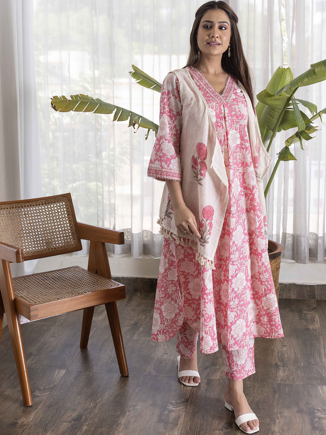 Maitri Jaipur Printed Pure Cotton Tunic & Jacket, Trousers Co-ords