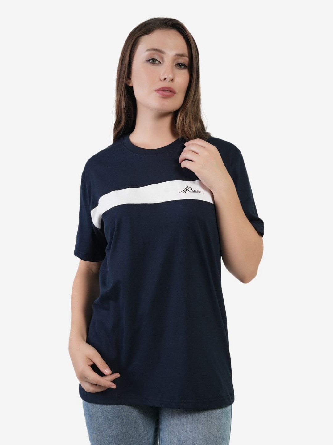 AgAtelier Women Striped Round Neck Cotton T-shirt