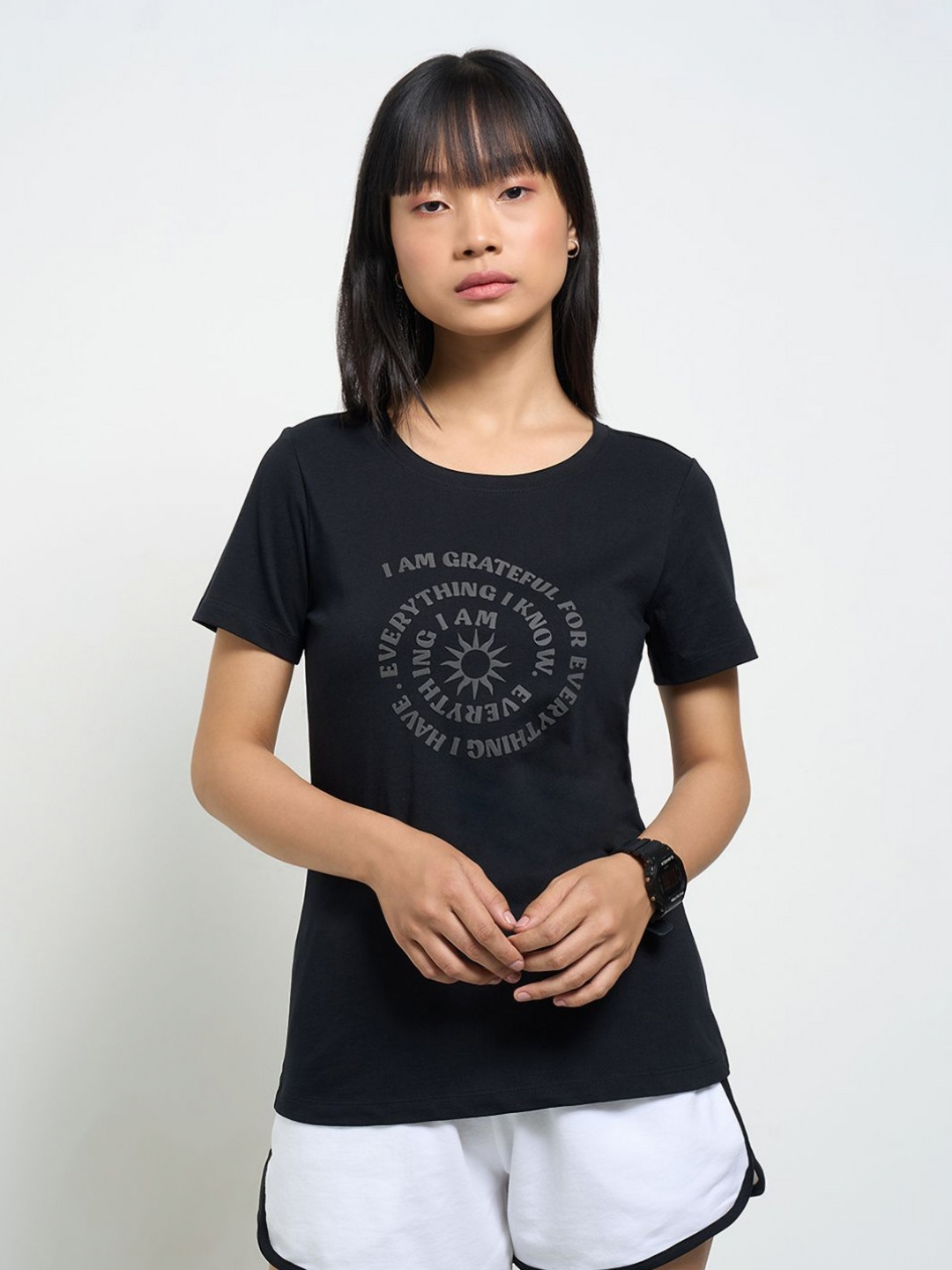 Ajile by Pantaloons Women Typography Printed Round Neck Cotton T-shirt