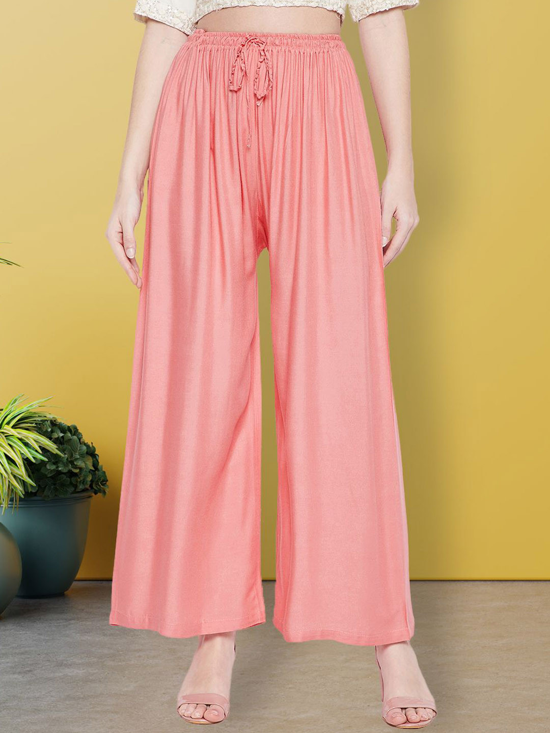 all about you Women Solid Wide leg Pleated Loose Fit Trousers