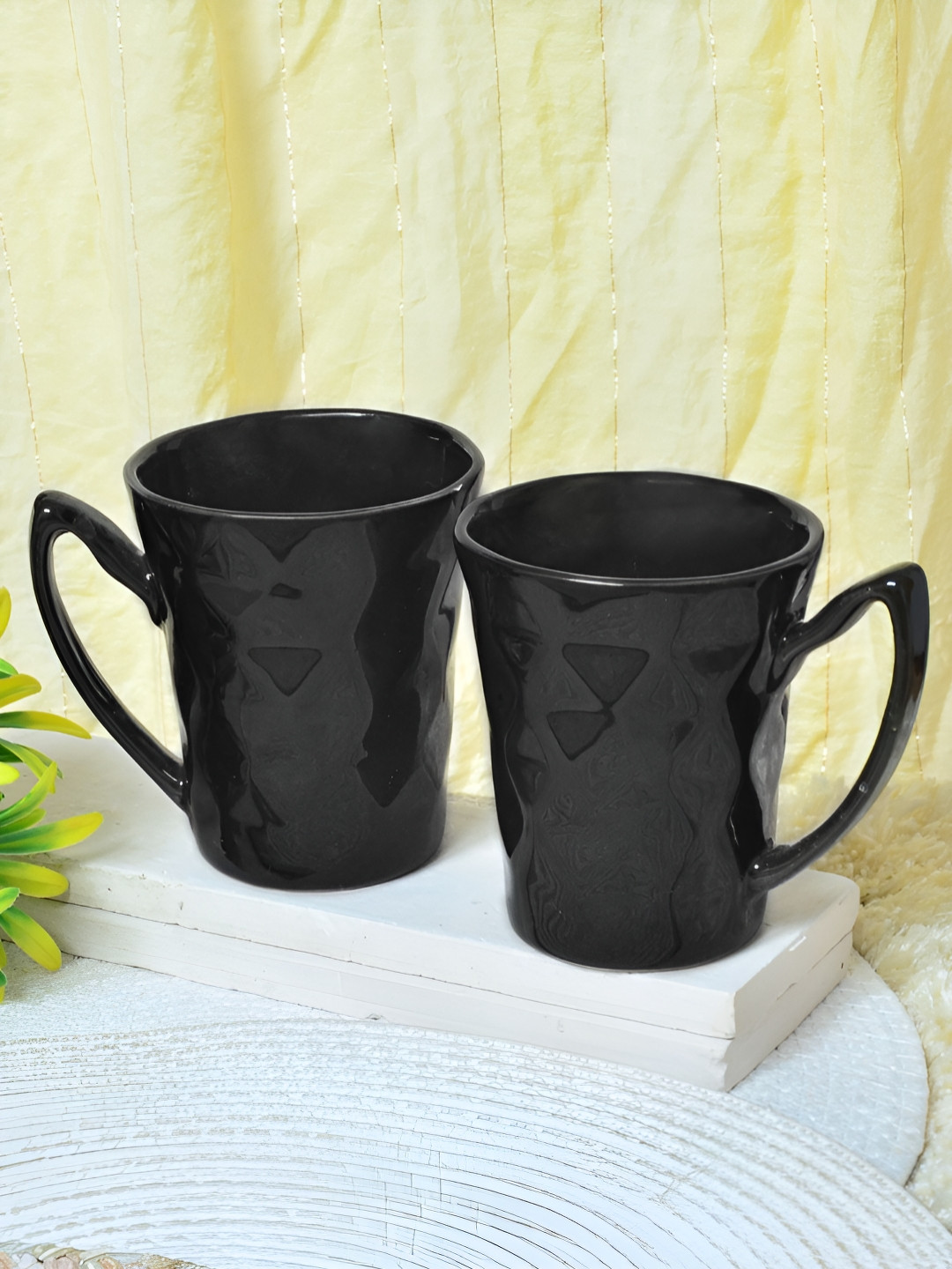 Myntra Elegant Homes Bagaan Black Textured Ceramic Handcrafted 2 Piece Mugs-300ml