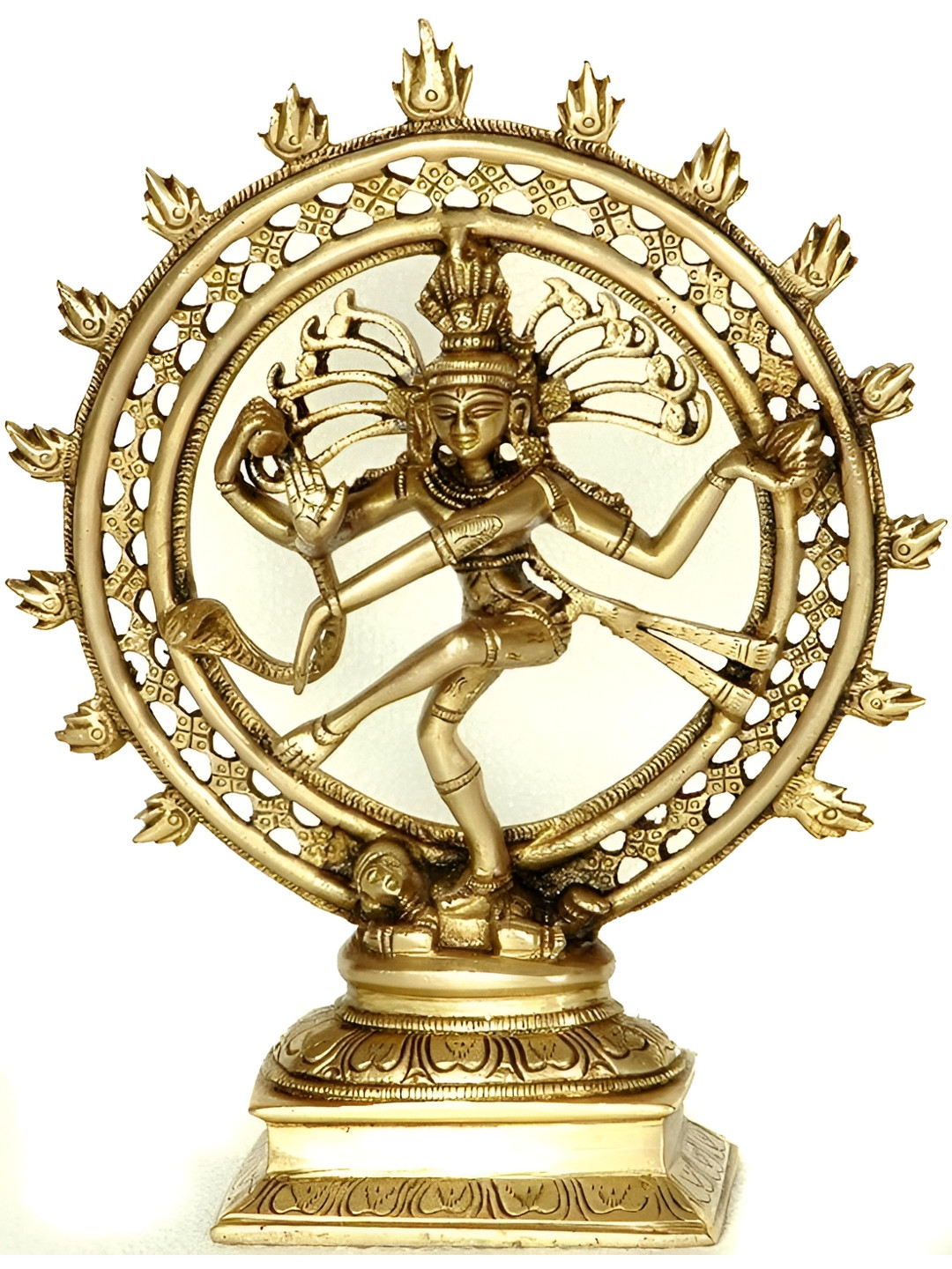 Exotic India Nataraja-King of Dancers Gold Brass Metallic Prayer Room Hand Made Medium Showpiece - 9 Inches