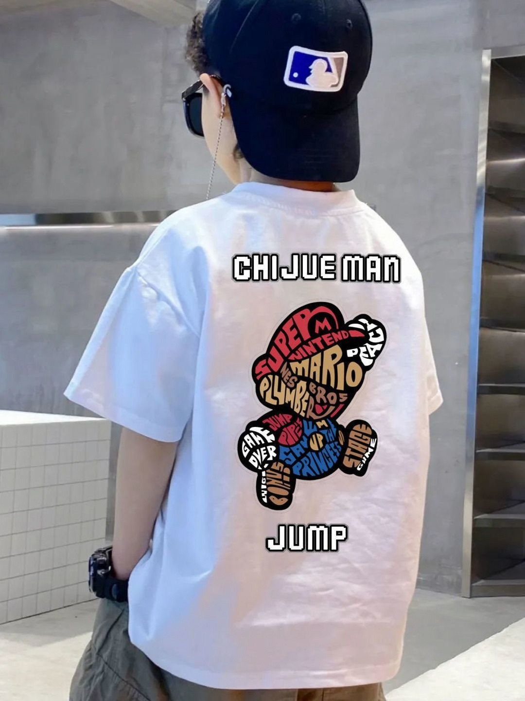Xsole Boys Super Mario Graphic Printed Round Neck Cotton Oversized T-shirt