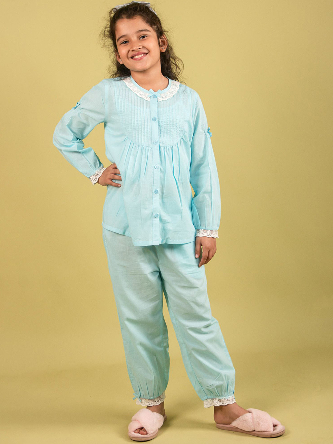 TWEENY MINI Girls Striped Round Neck Pure Cotton A Line Top With Pyjamas