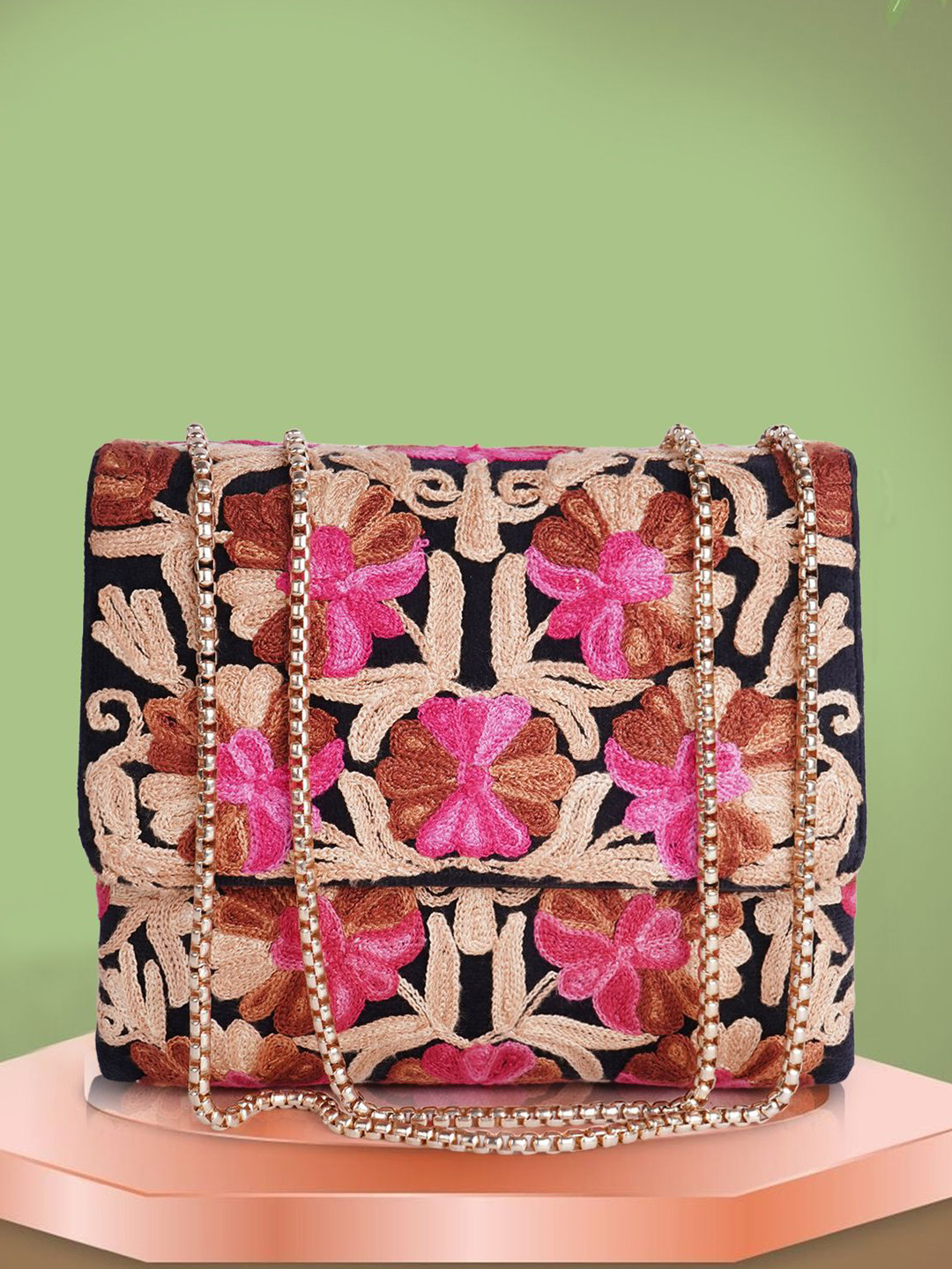 EVEDA Floral Embellished Bucket Quilted Sling Bag