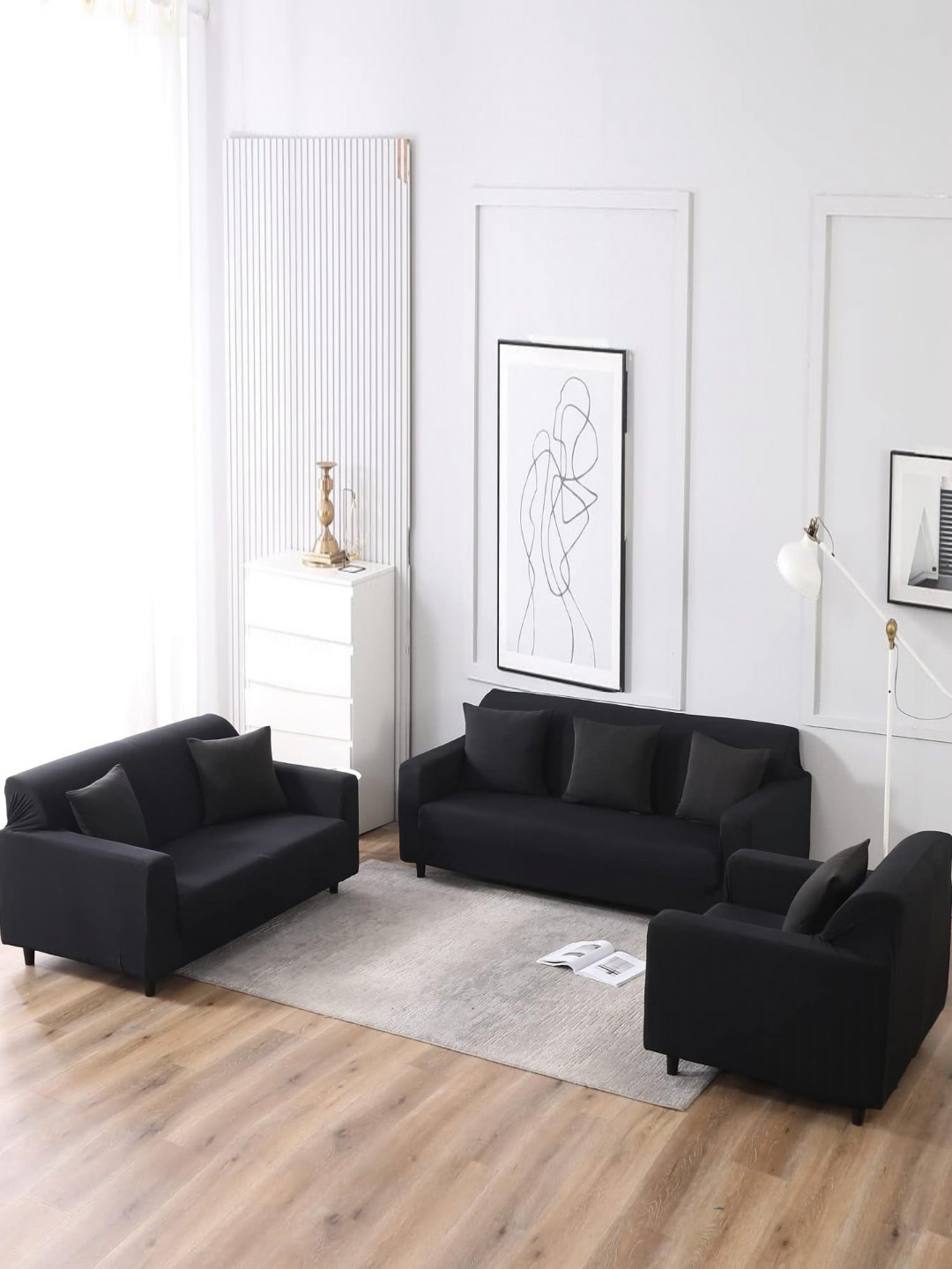prettykrafts Grey 3 Piece 5 Seater Sofa Cover
