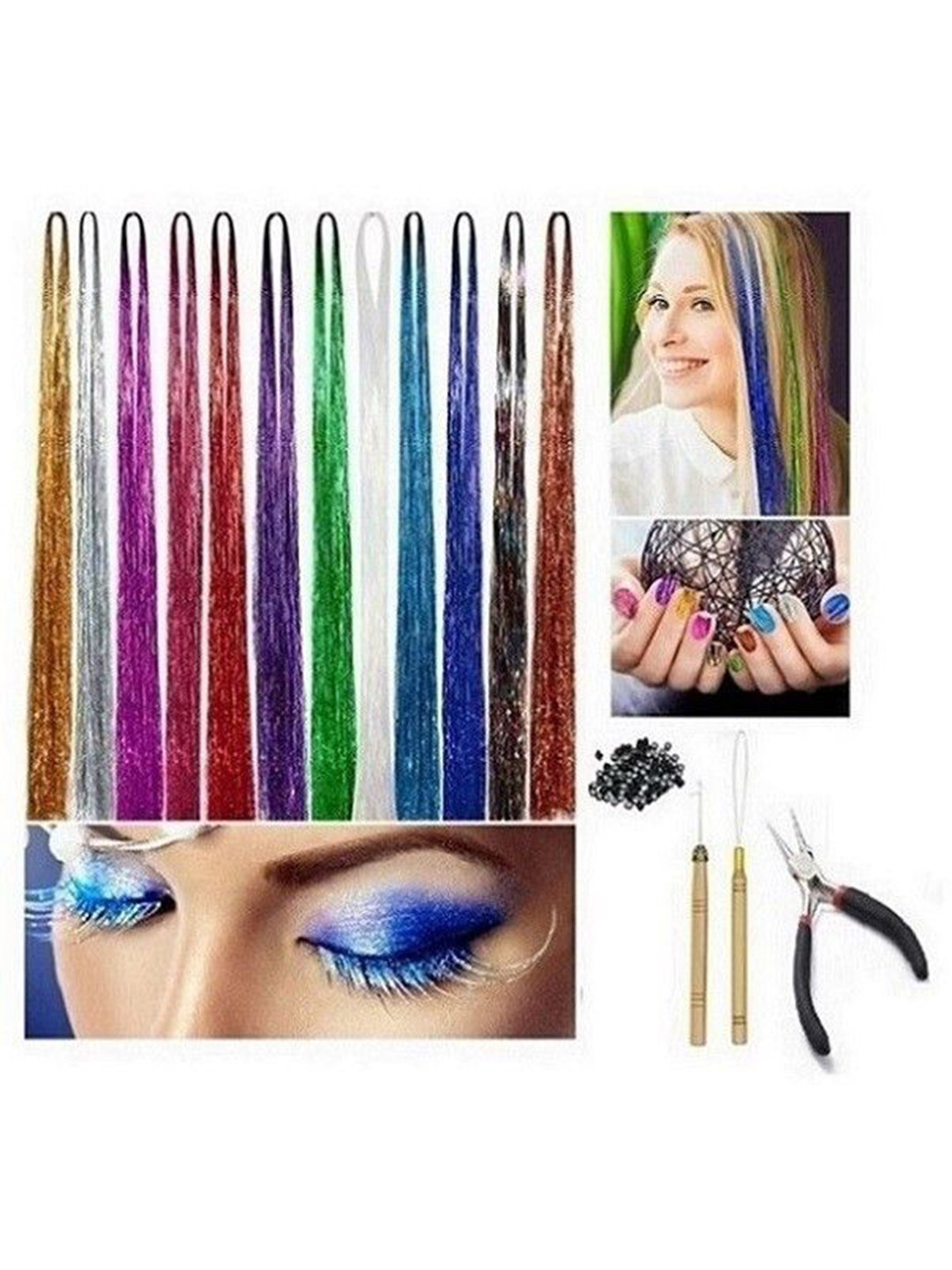 ABS Set Of 12 Clip In Straight Coloured Strand Hair Extension - Tinsel - 47 Inches