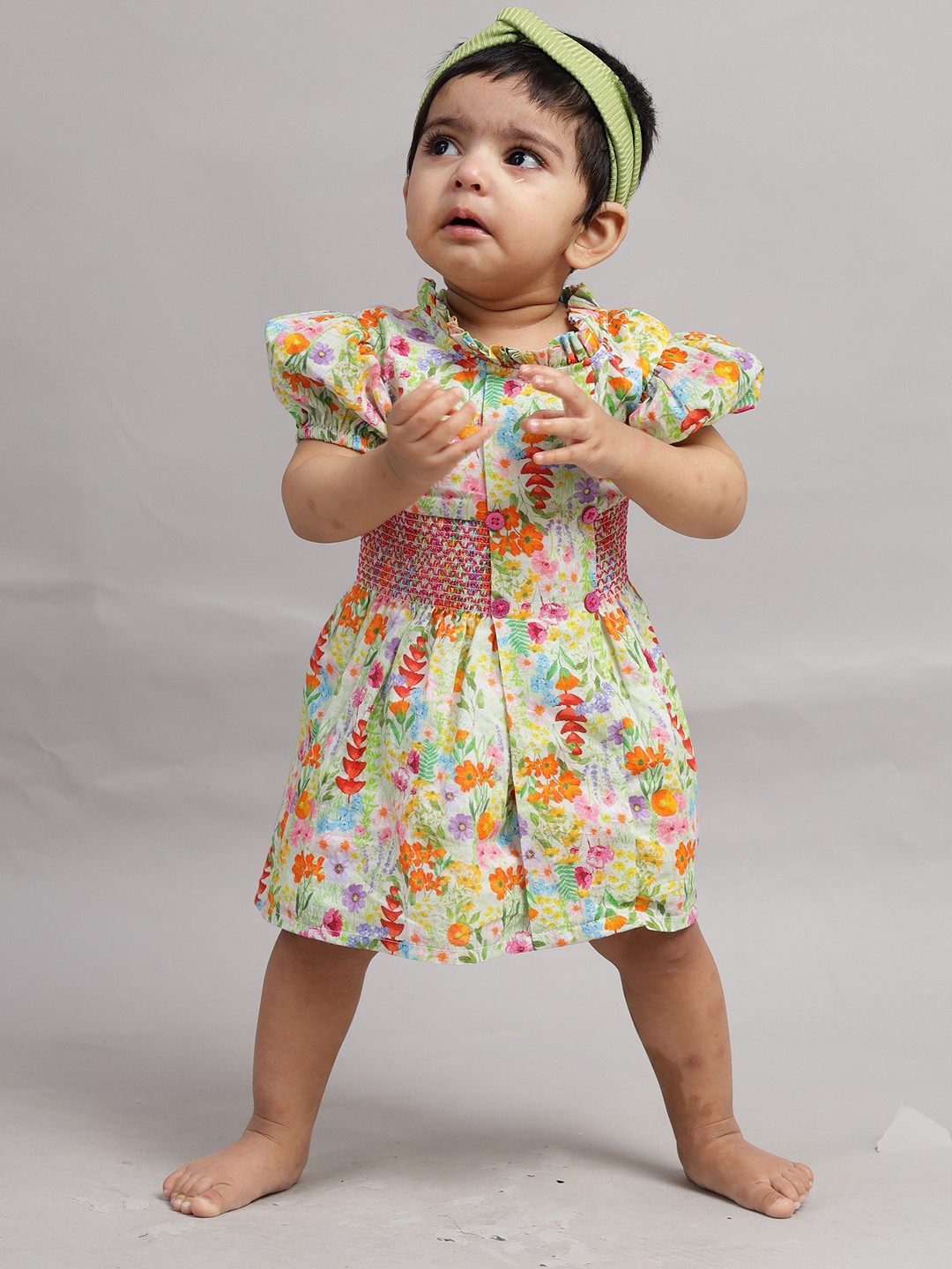 Nature Nook Girls  Floral Print Puff Sleeve Fit & Flare Dress