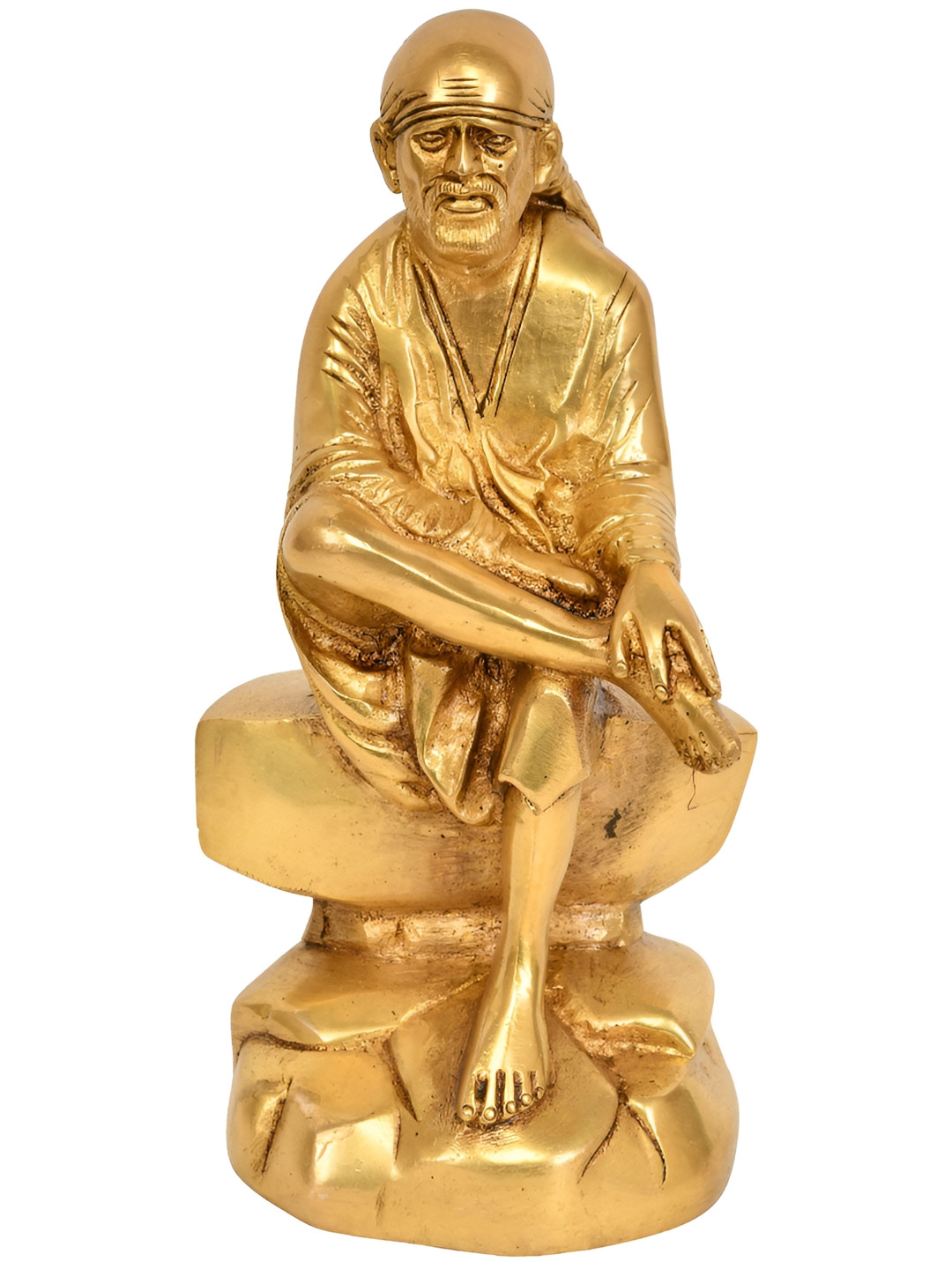 Exotic India Shirdi Sai Baba Gold Brass Metallic Prayer Room Hand Made Small Showpiece - 7.3 Inches