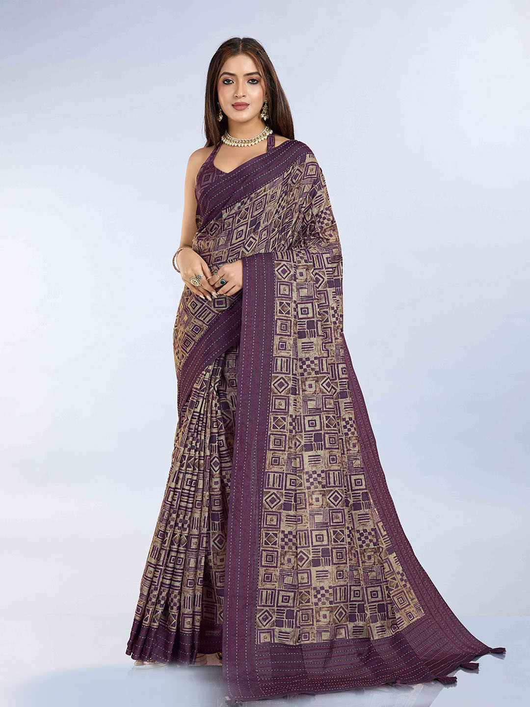 PBS PRINTS Abstract Printed Tussar Saree