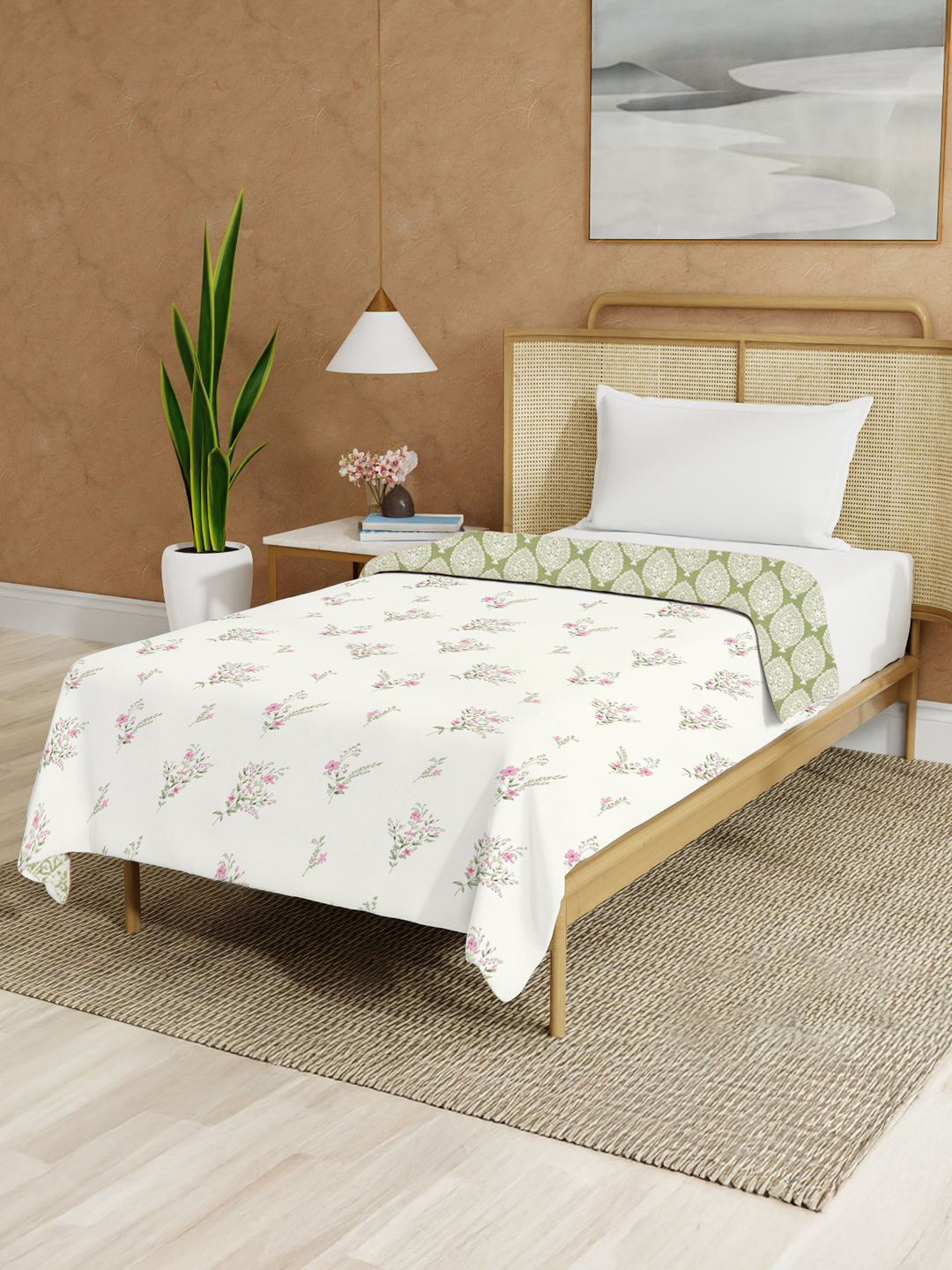 URBAN SPACE Pink Floral Summer Single Bed Dohar