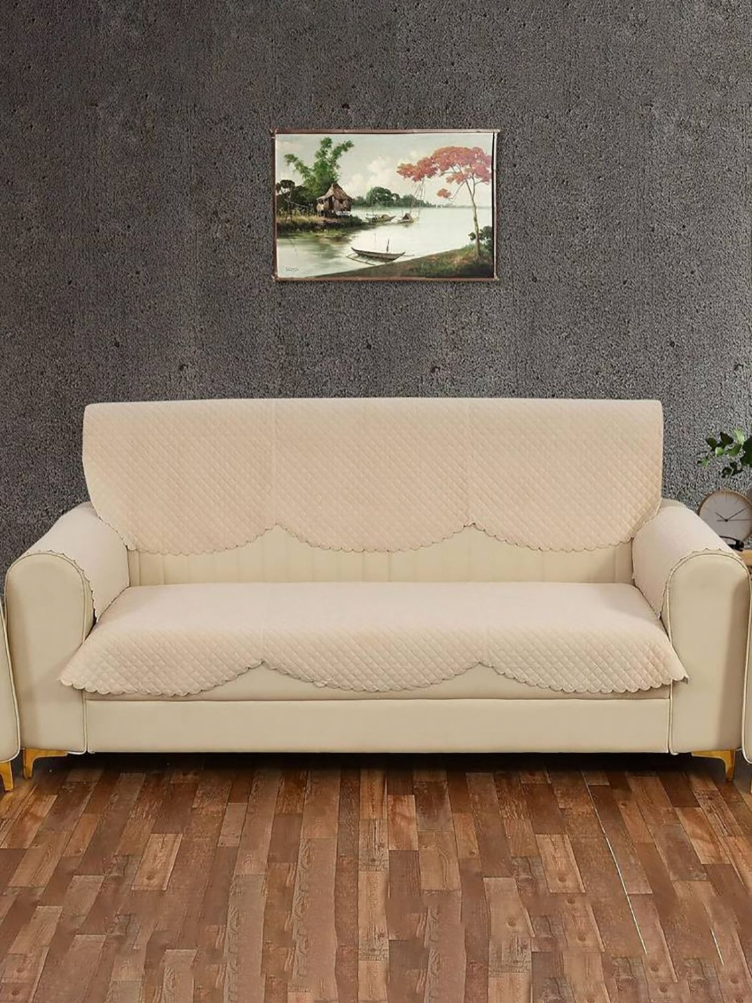 Sun Rise Holland Cream 2 Pieces Velvet Sofa Cover