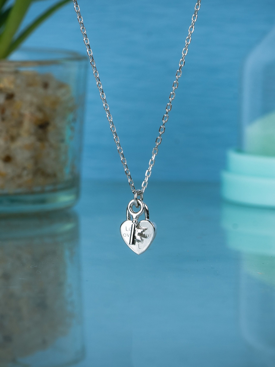 GLYTERS Sterling Silver Heart Shaped Lovelock & KeyLustr Duo Pendant