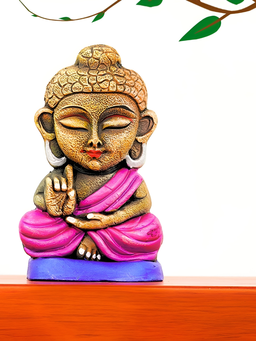 PujaNPujari Lord Buddha Golu Doll Pink Clay Natural Living Room Medium Showpiece - 7.9 Inches